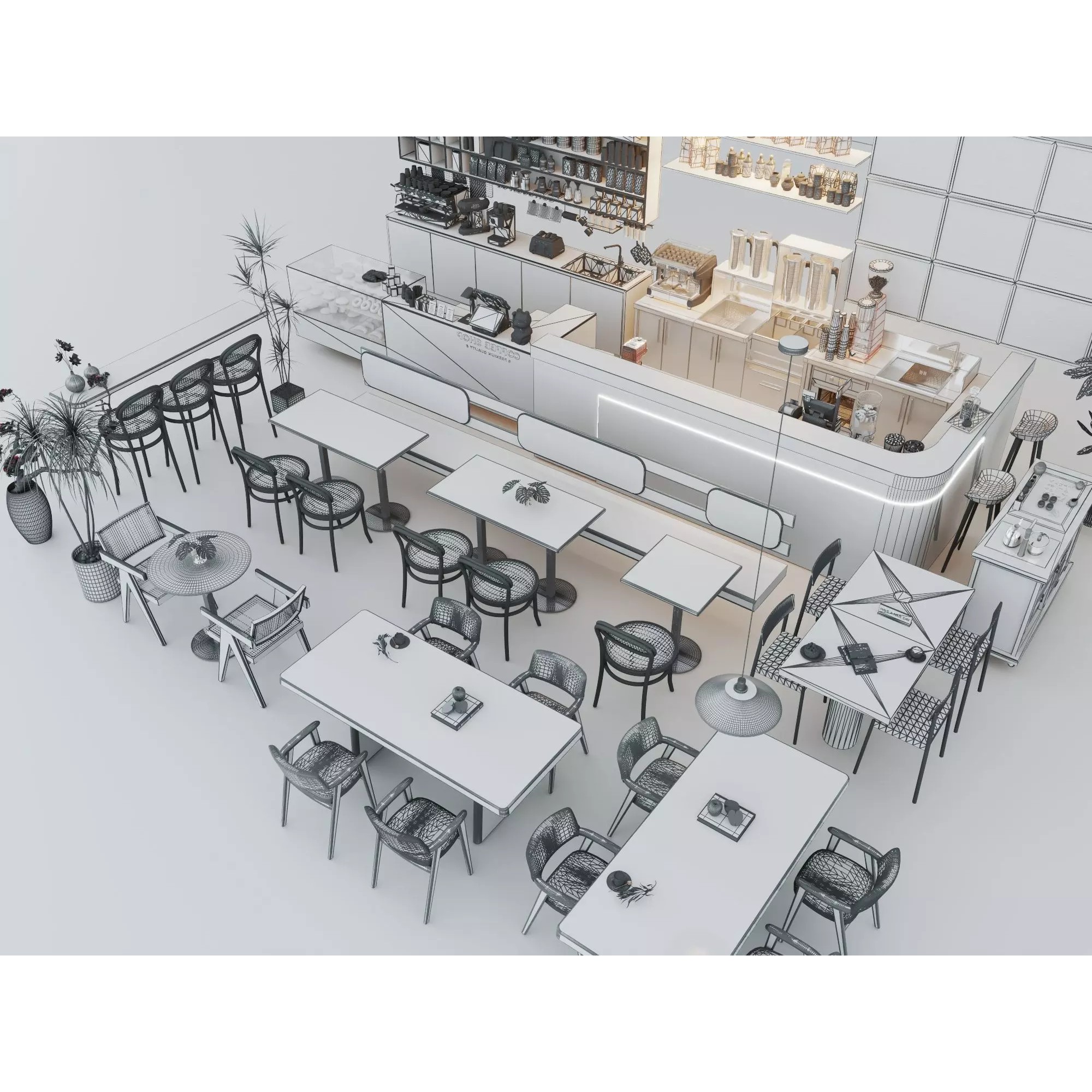 Modern Coffee Shop Interior - Low-Poly Game-Ready 3D Model - View 15