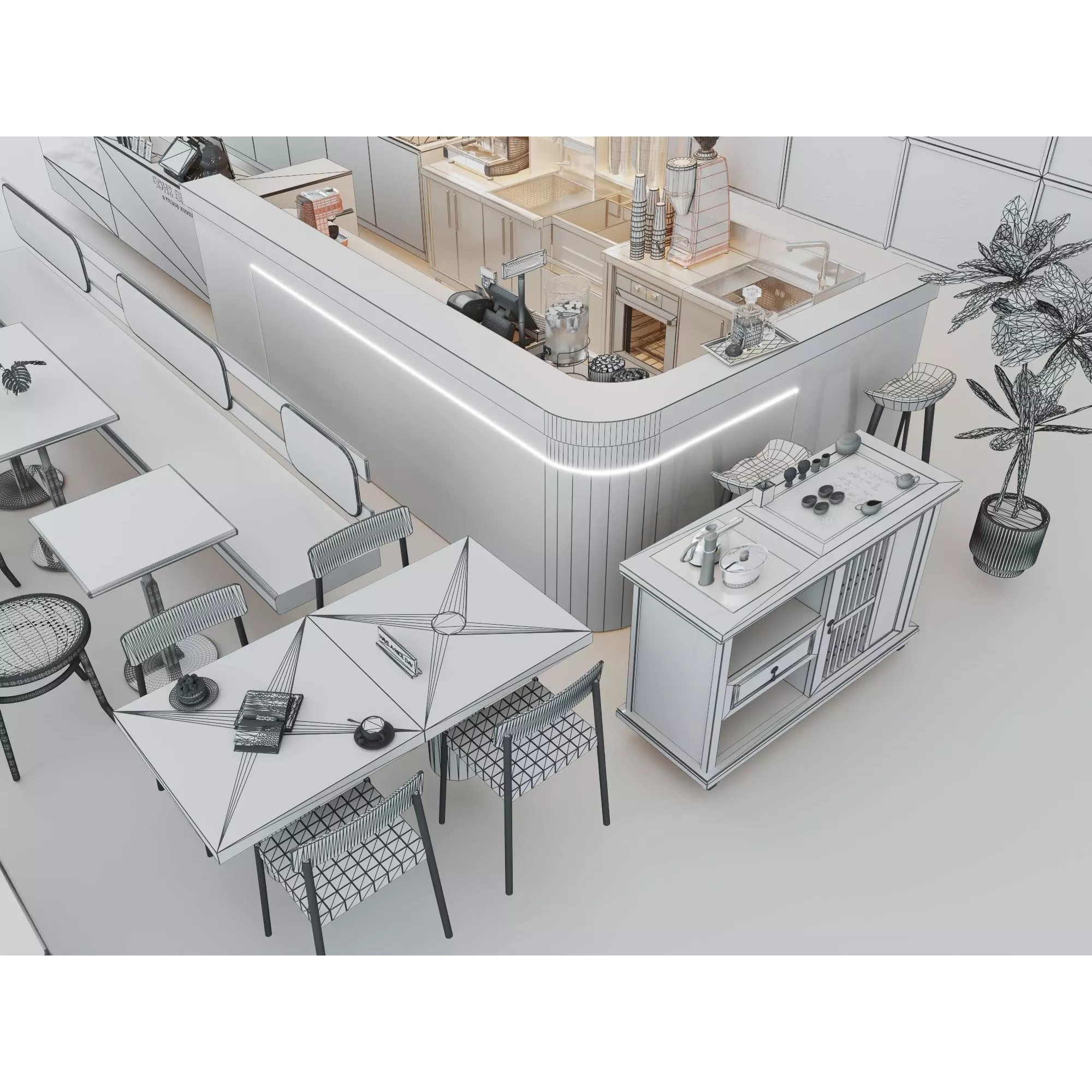 Modern Coffee Shop Interior - Low-Poly Game-Ready 3D Model - View 19