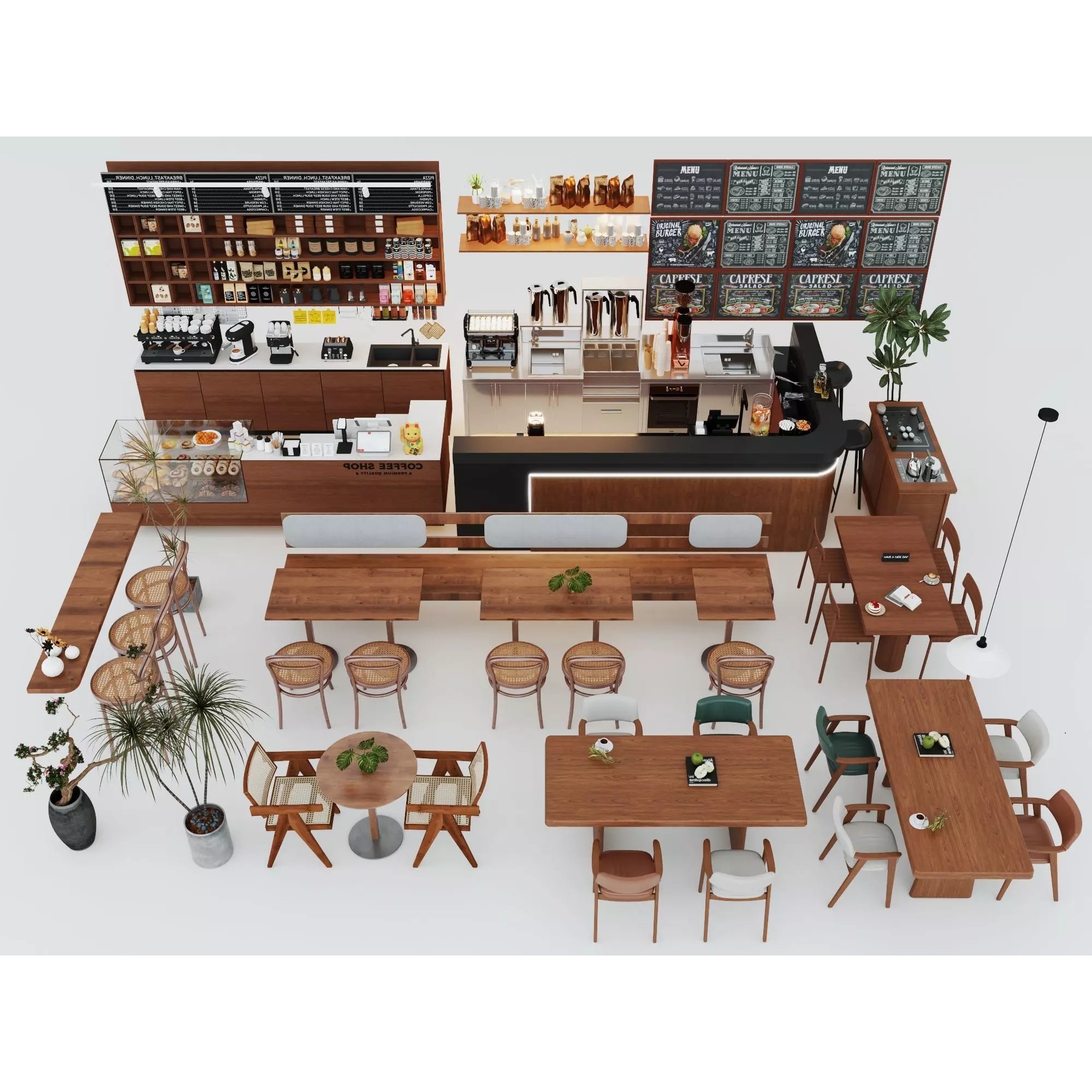 Modern Coffee Shop Interior - Low-Poly Game-Ready 3D Model - View 2