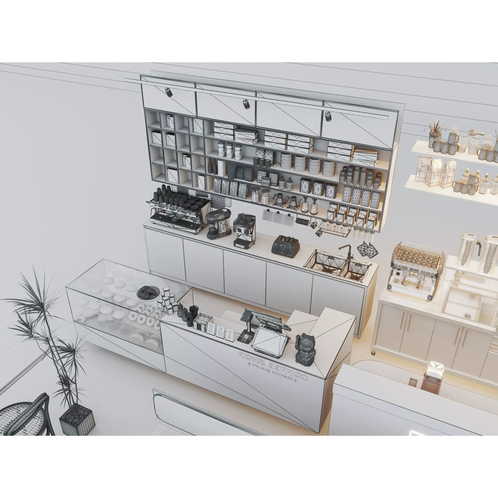 Modern Coffee Shop Interior - Low-Poly Game-Ready 3D Model - View 20