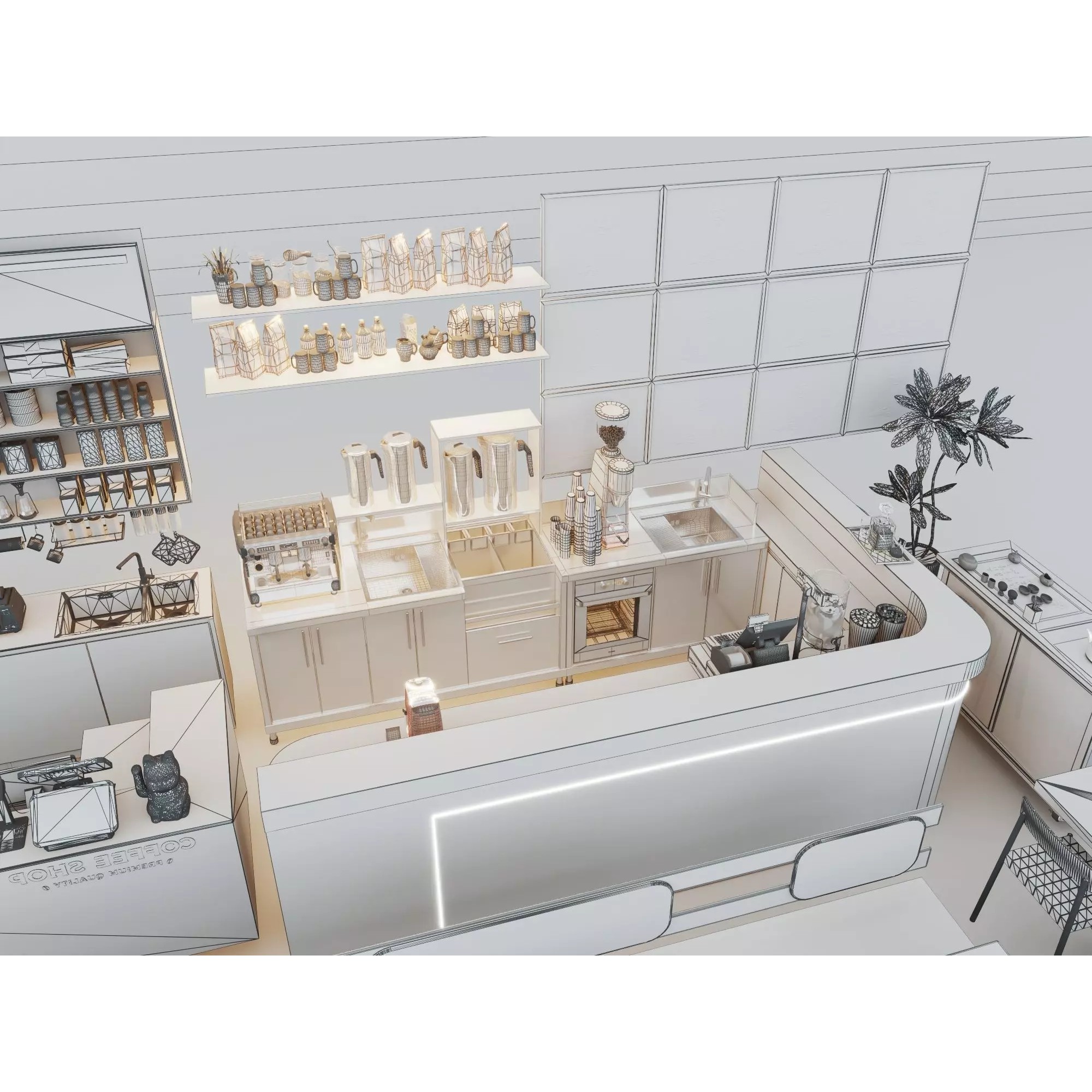 Modern Coffee Shop Interior - Low-Poly Game-Ready 3D Model - View 21