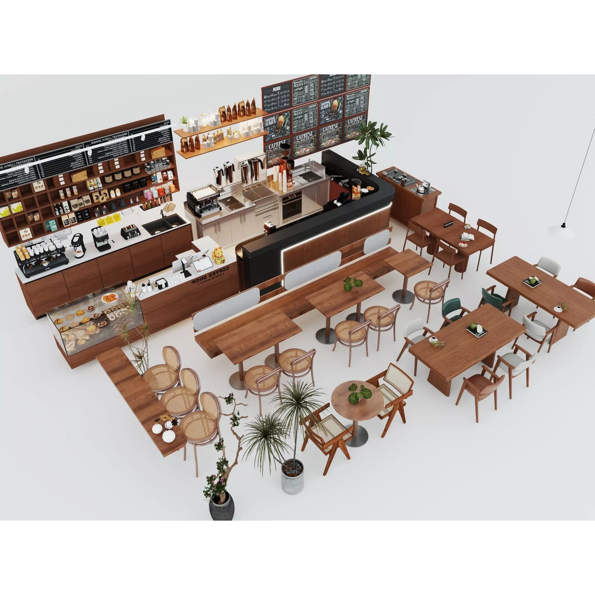 Modern Coffee Shop Interior - Low-Poly Game-Ready 3D Model - View 4