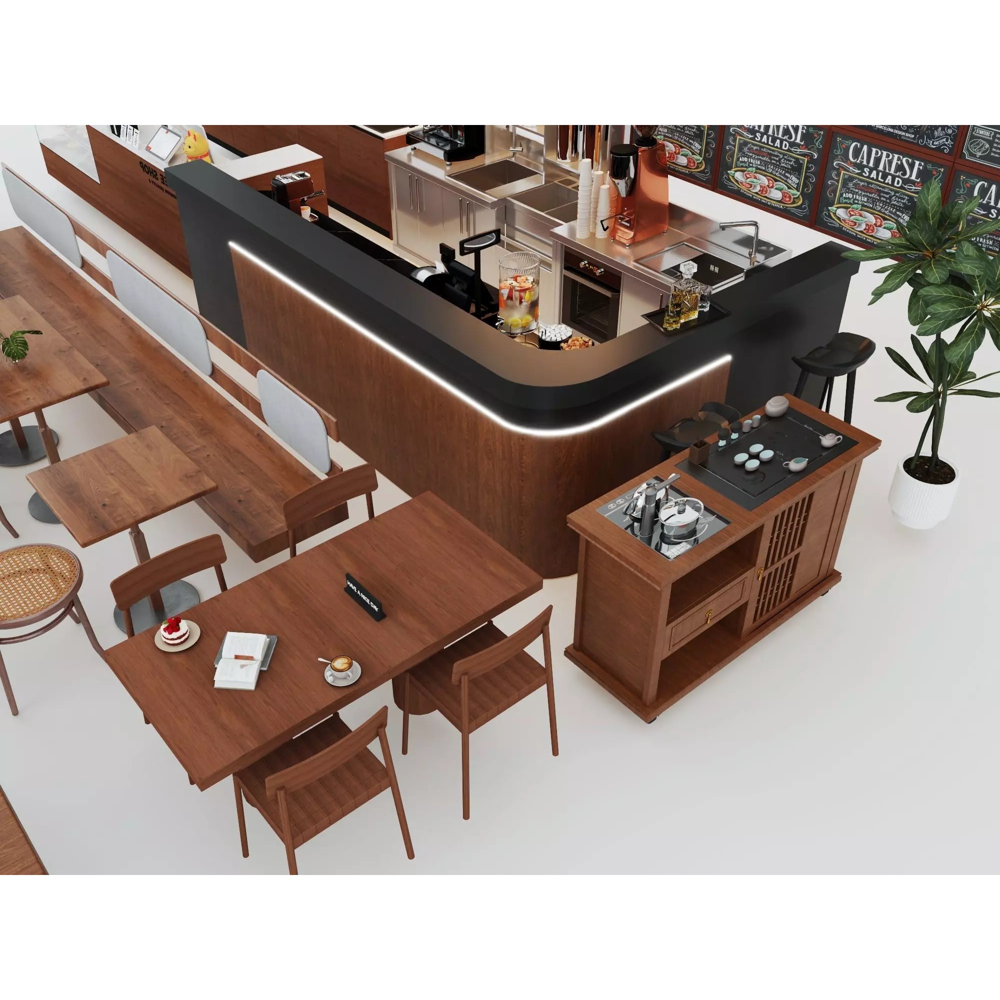 Modern Coffee Shop Interior - Low-Poly Game-Ready 3D Model - View 9