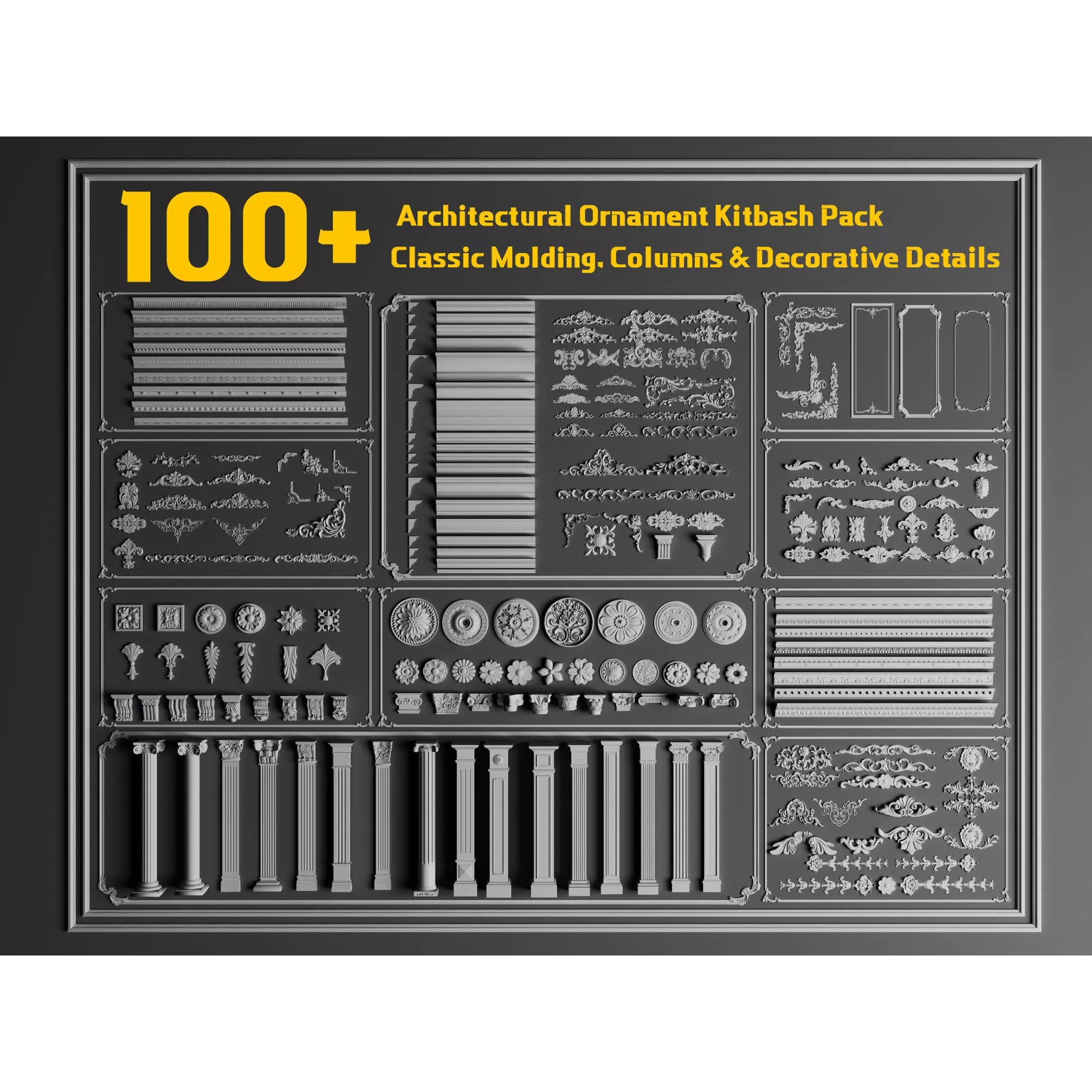 Classic Architectural Ornament Kit - Low-Poly 3D Model - View 2