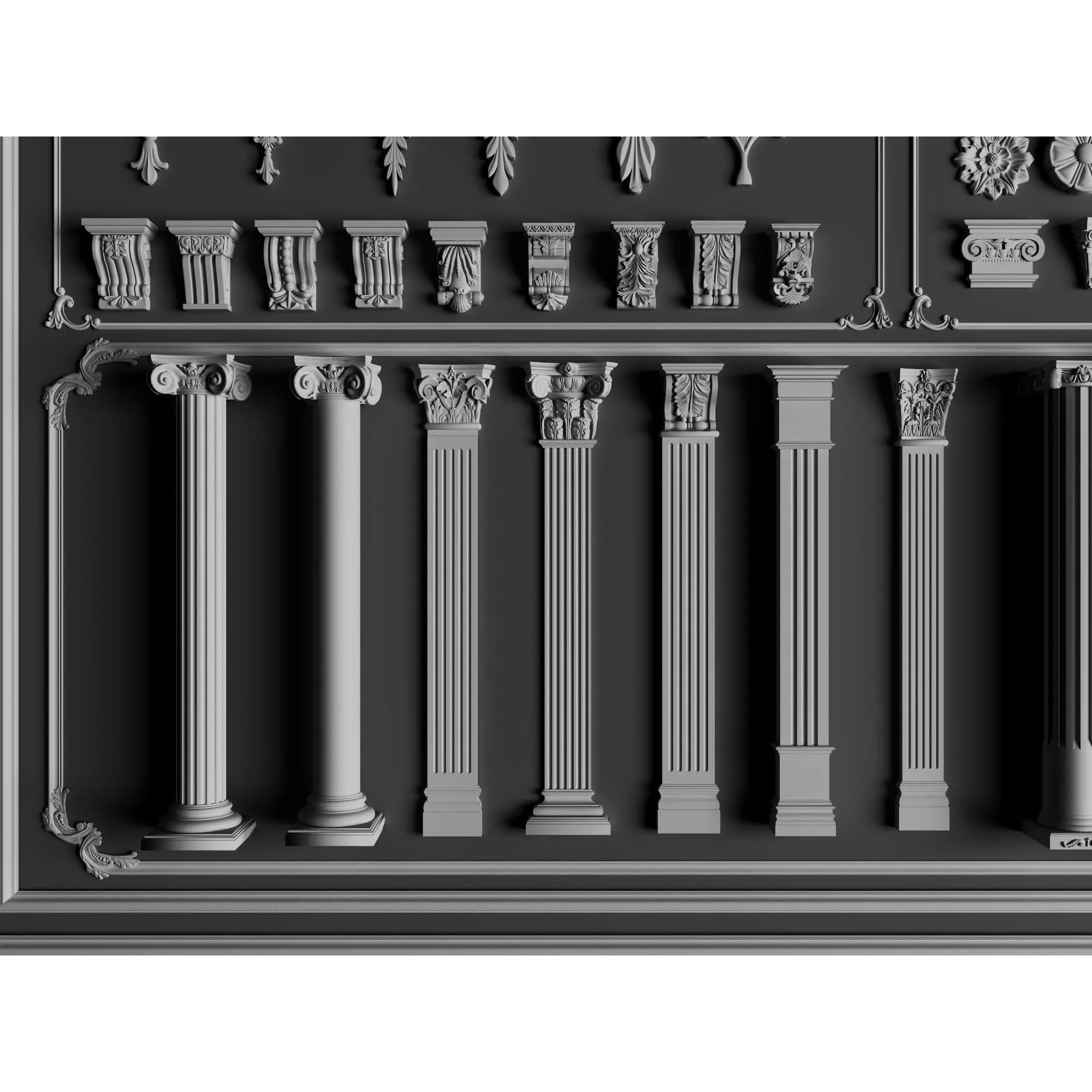 Classic Architectural Ornament Kit - Low-Poly 3D Model - View 3