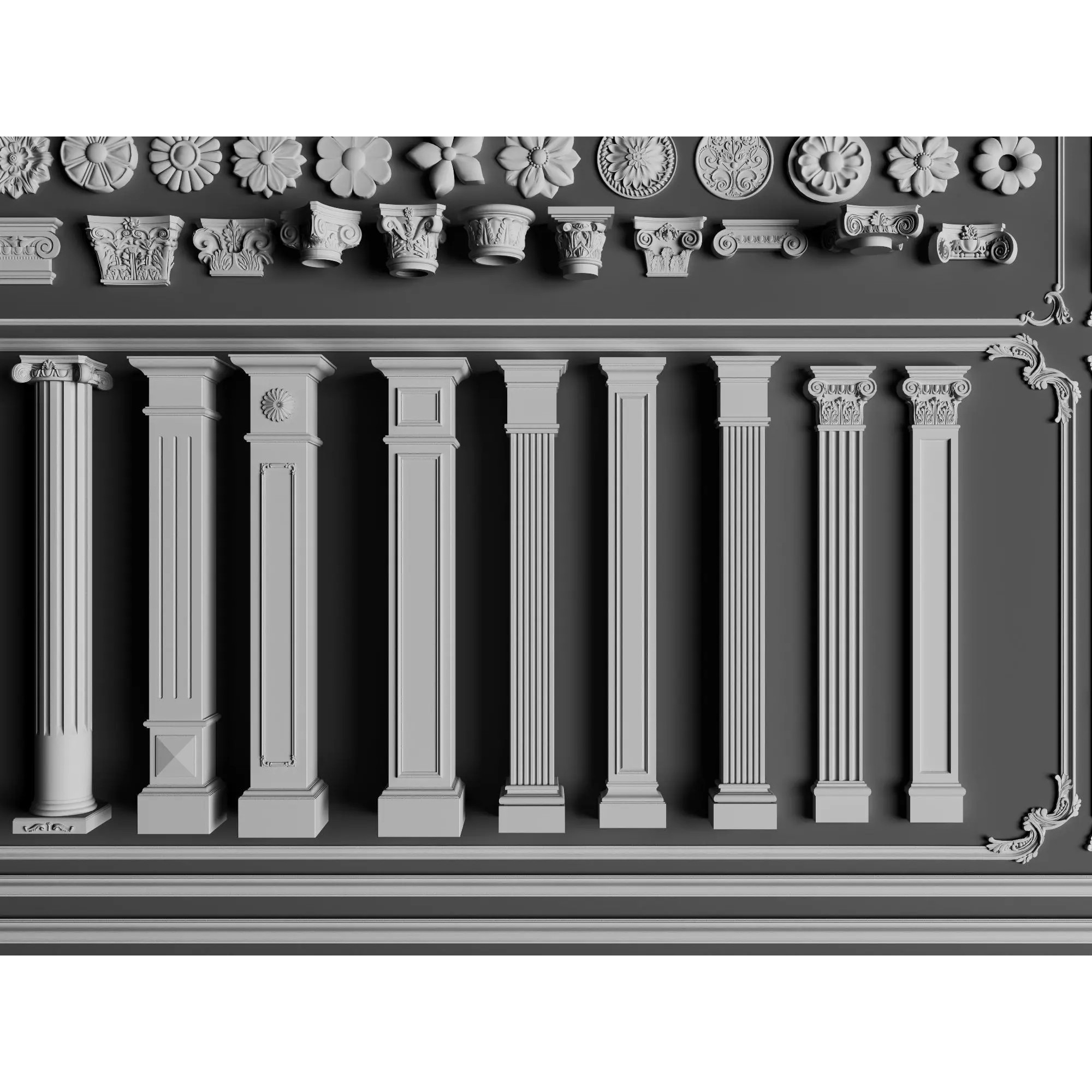 Classic Architectural Ornament Kit - Low-Poly 3D Model - View 4