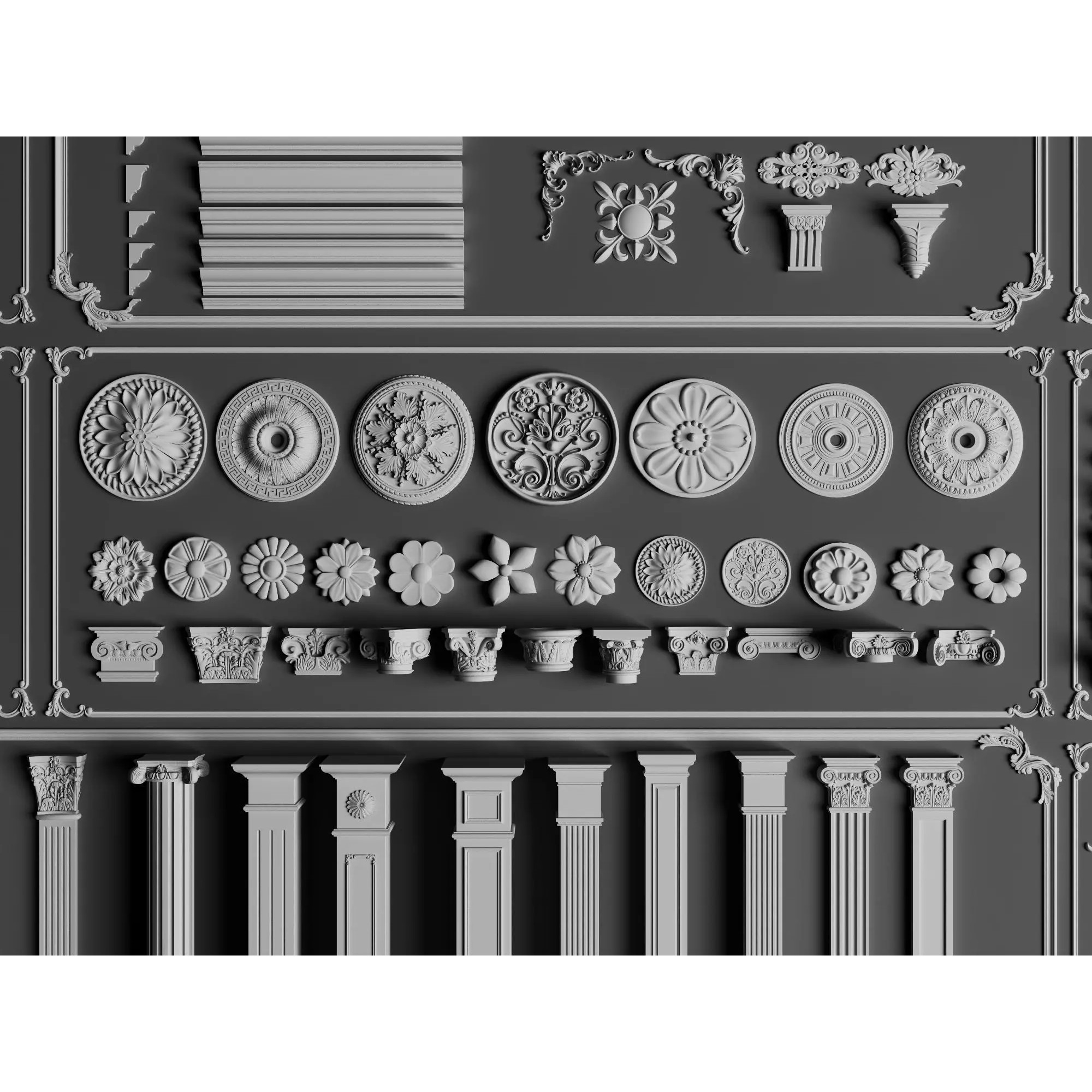 Classic Architectural Ornament Kit - Low-Poly 3D Model - View 7