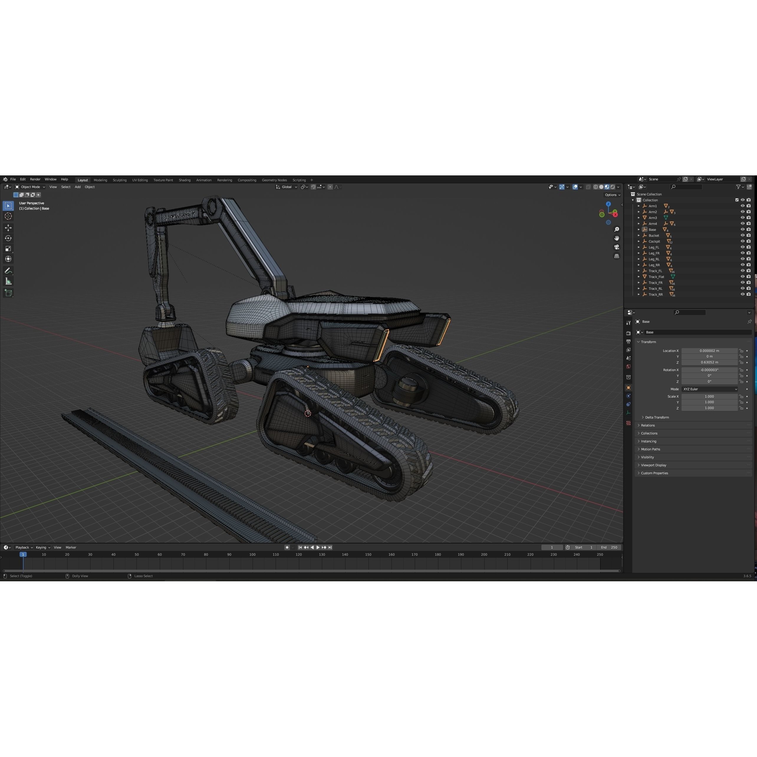 Cyber Excavator 3D Model – Futuristic Rigged Vehicle, FBX, OBJ, Blender