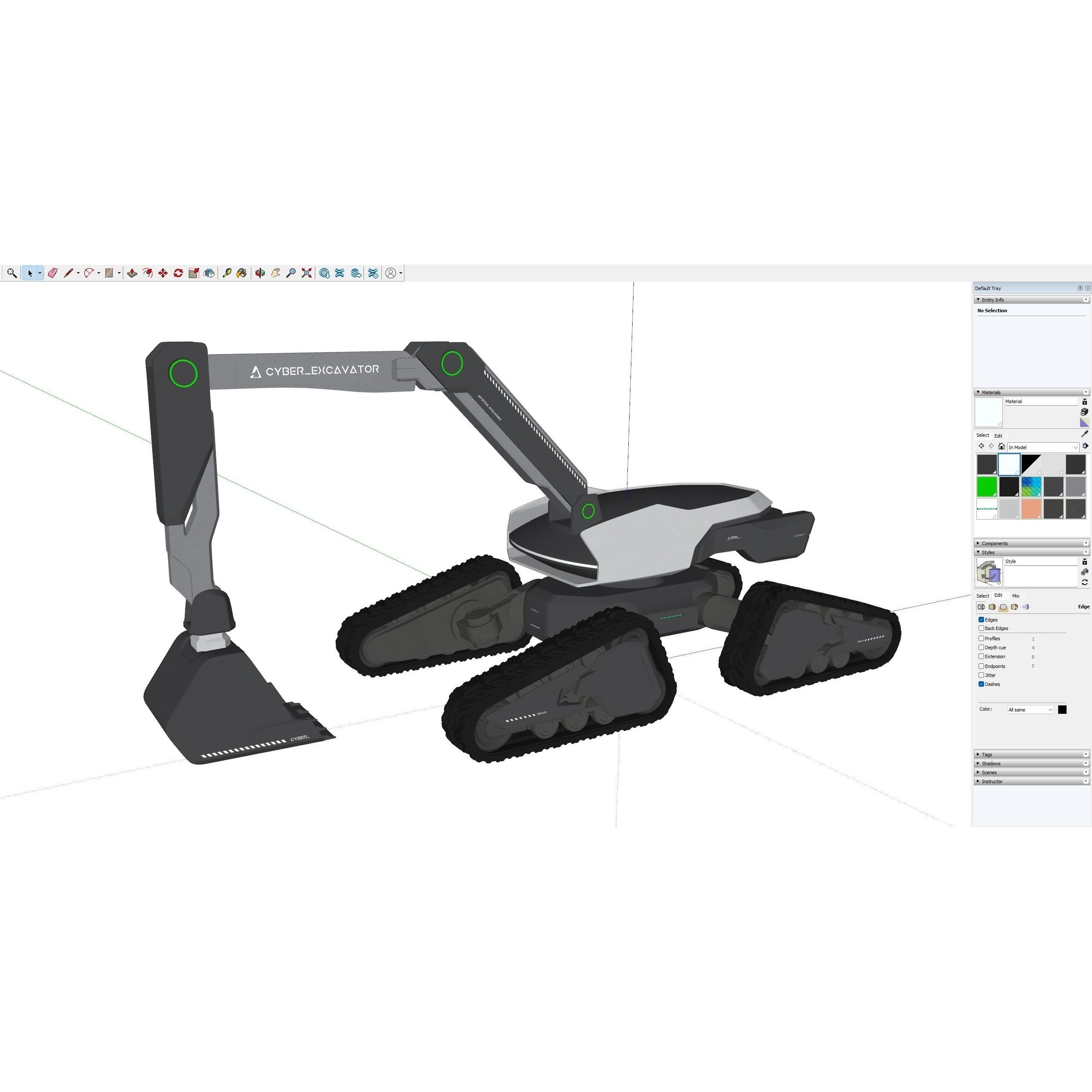 Cyber Excavator 3D Model – Futuristic Rigged Vehicle, FBX, OBJ, Blender - View 14