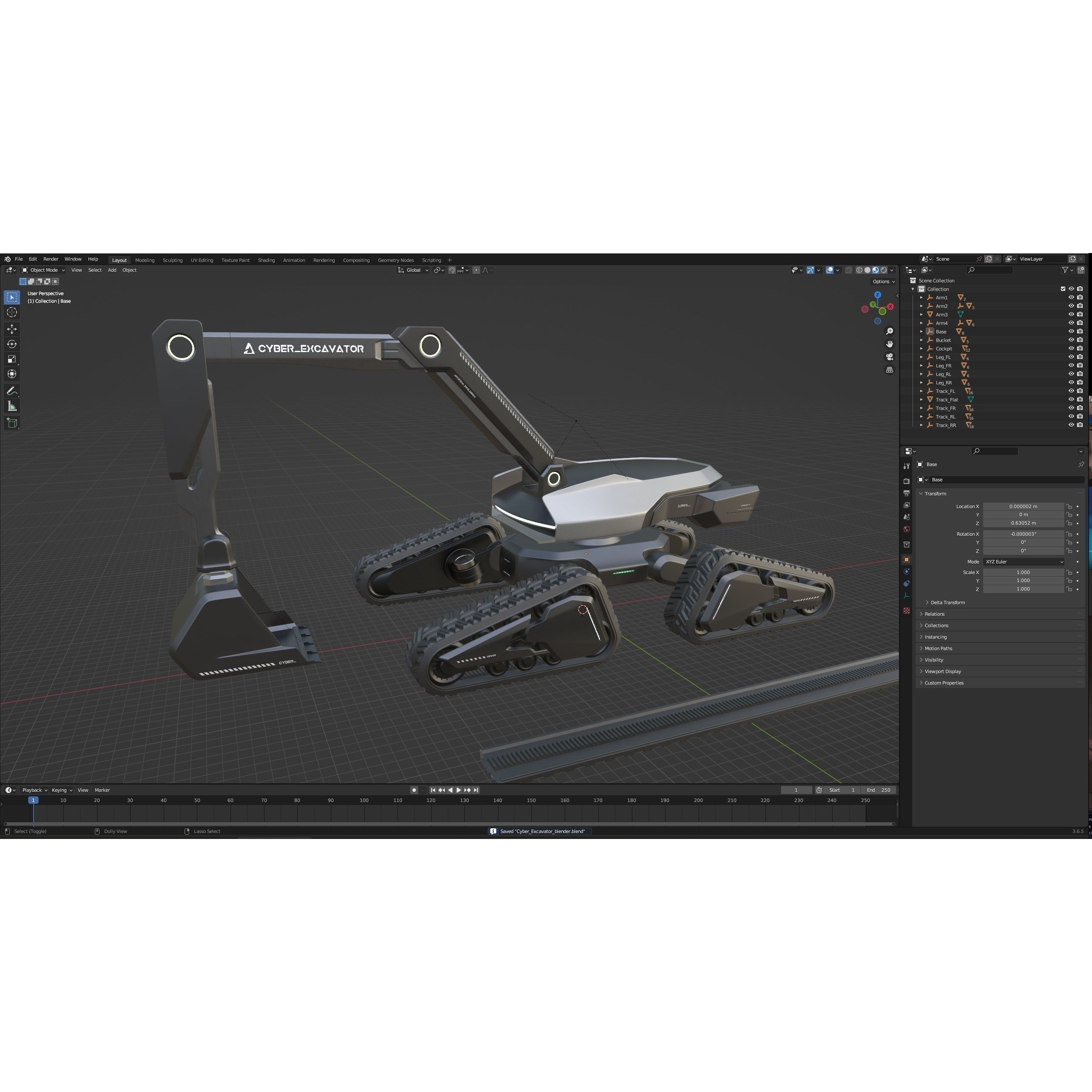 Cyber Excavator 3D Model – Futuristic Rigged Vehicle, FBX, OBJ, Blender - View 15