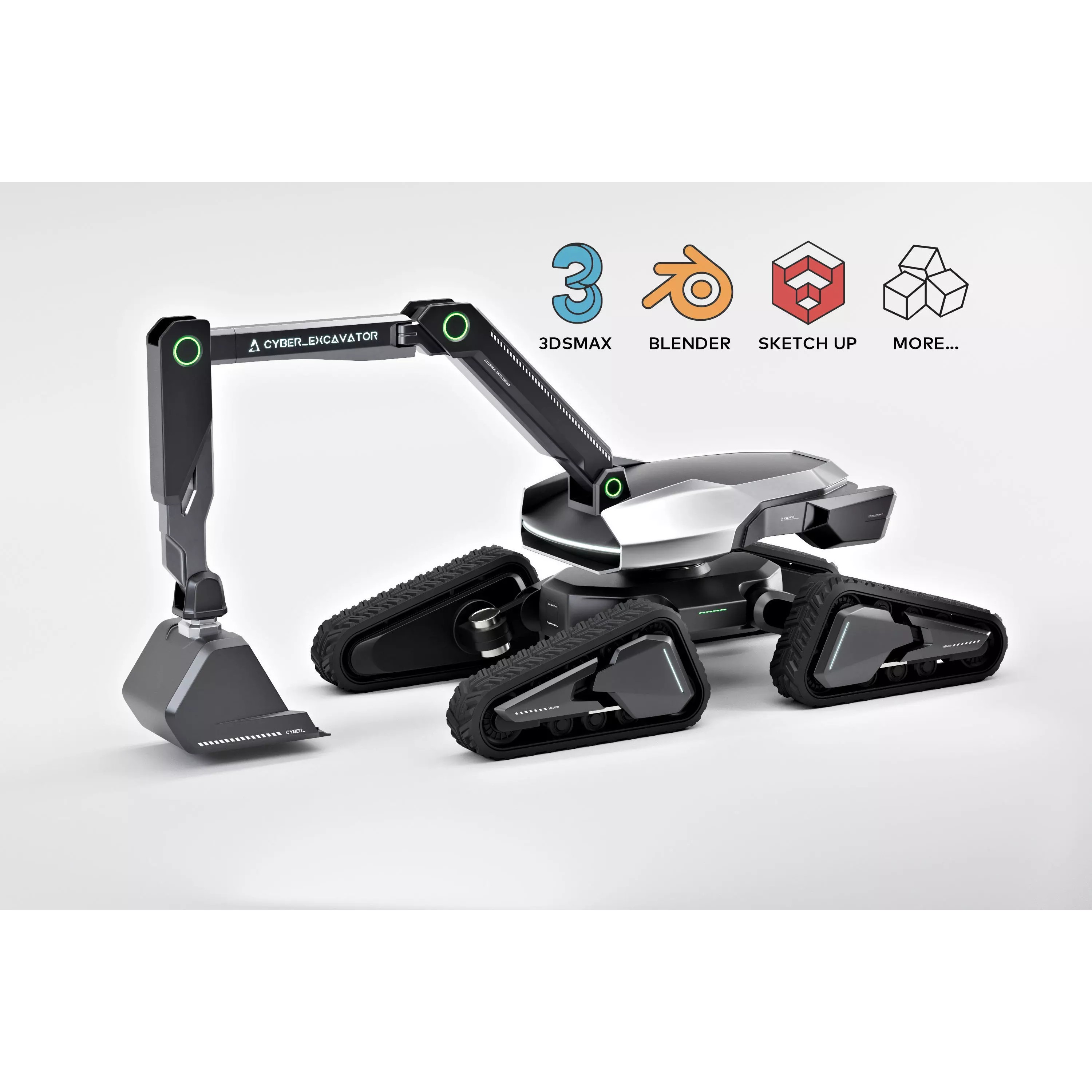 Cyber Excavator 3D Model – Futuristic Rigged Vehicle, FBX, OBJ, Blender - View 2