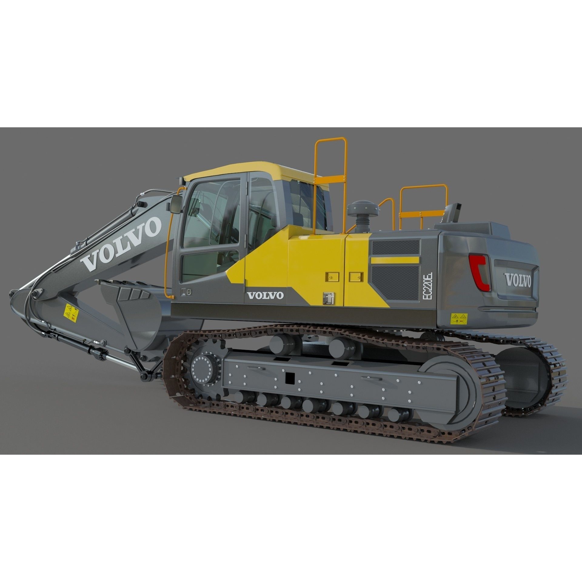 Volvo EC220EL Excavator 3D Model – High Poly Industrial Asset, FBX, OBJ - View 6
