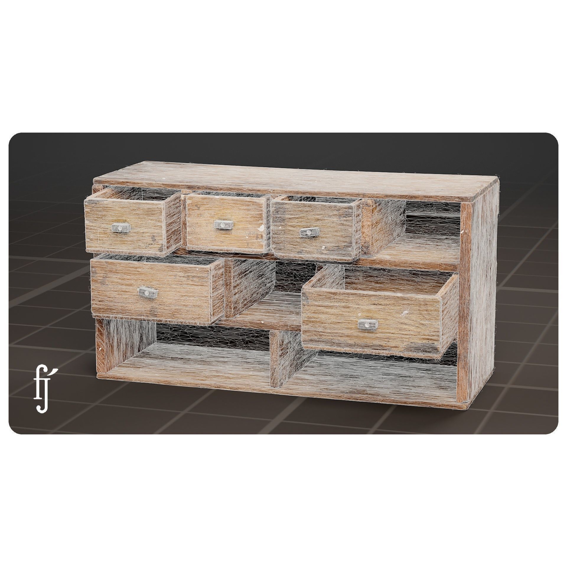 Vintage Wooden Multi-Drawer Storage Cabinet 3D Model – High Poly PBR Asset, FBX