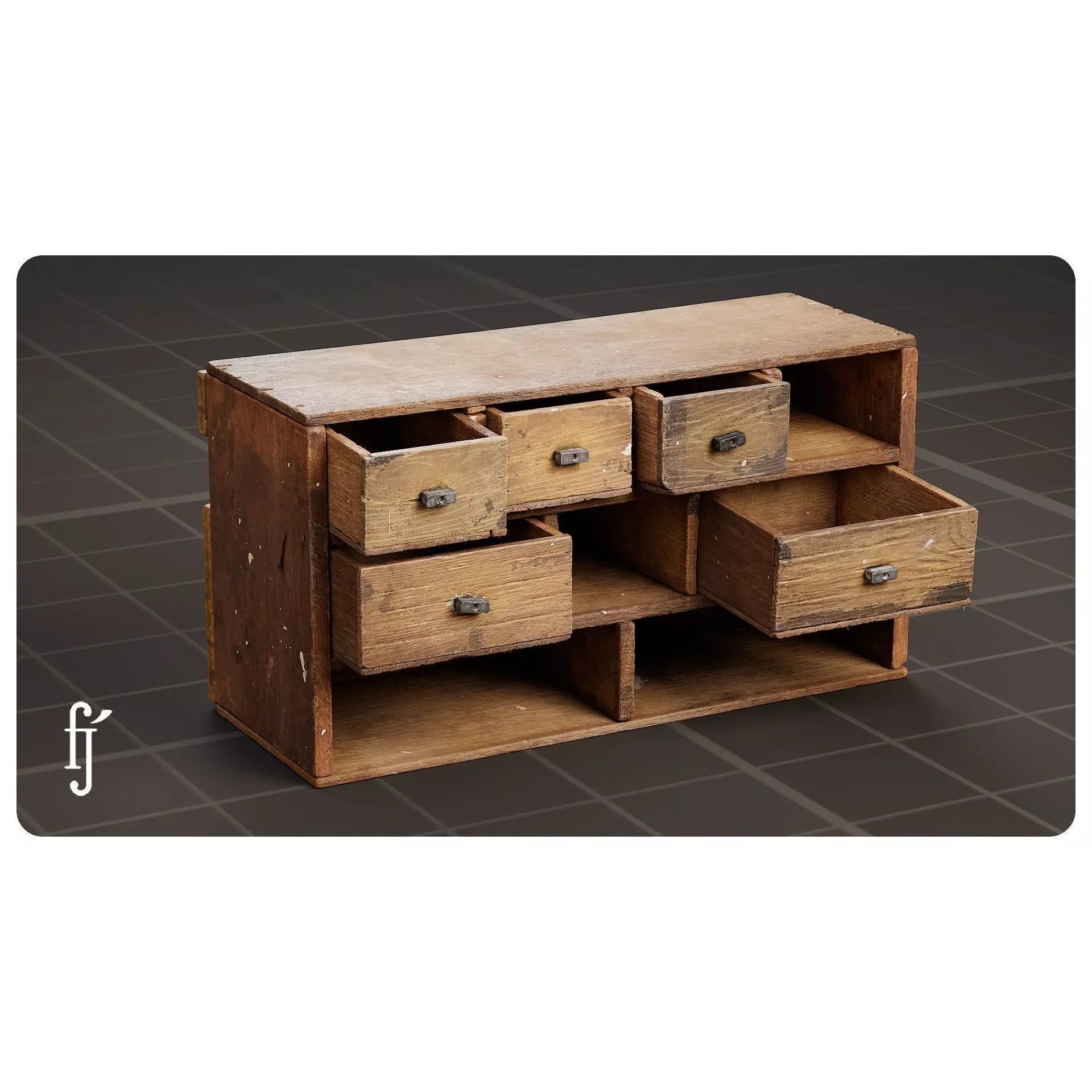 Vintage Wooden Multi-Drawer Storage Cabinet 3D Model – High Poly PBR Asset, FBX - View 2