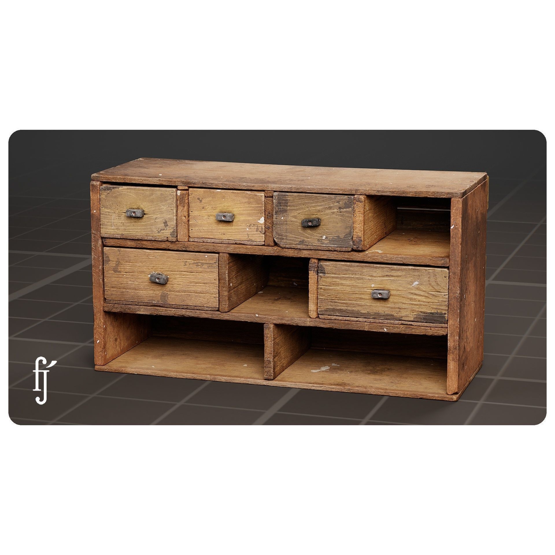 Vintage Wooden Multi-Drawer Storage Cabinet 3D Model – High Poly PBR Asset, FBX - View 4