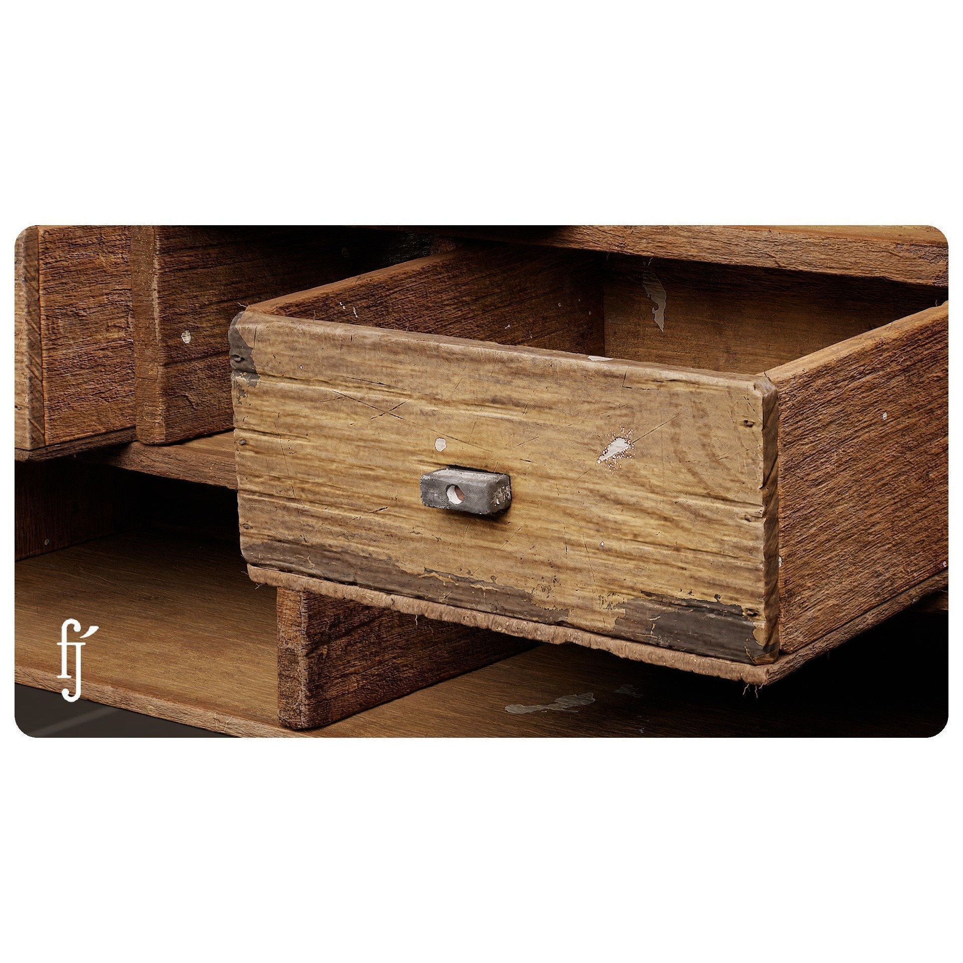 Vintage Wooden Multi-Drawer Storage Cabinet 3D Model – High Poly PBR Asset, FBX - View 7