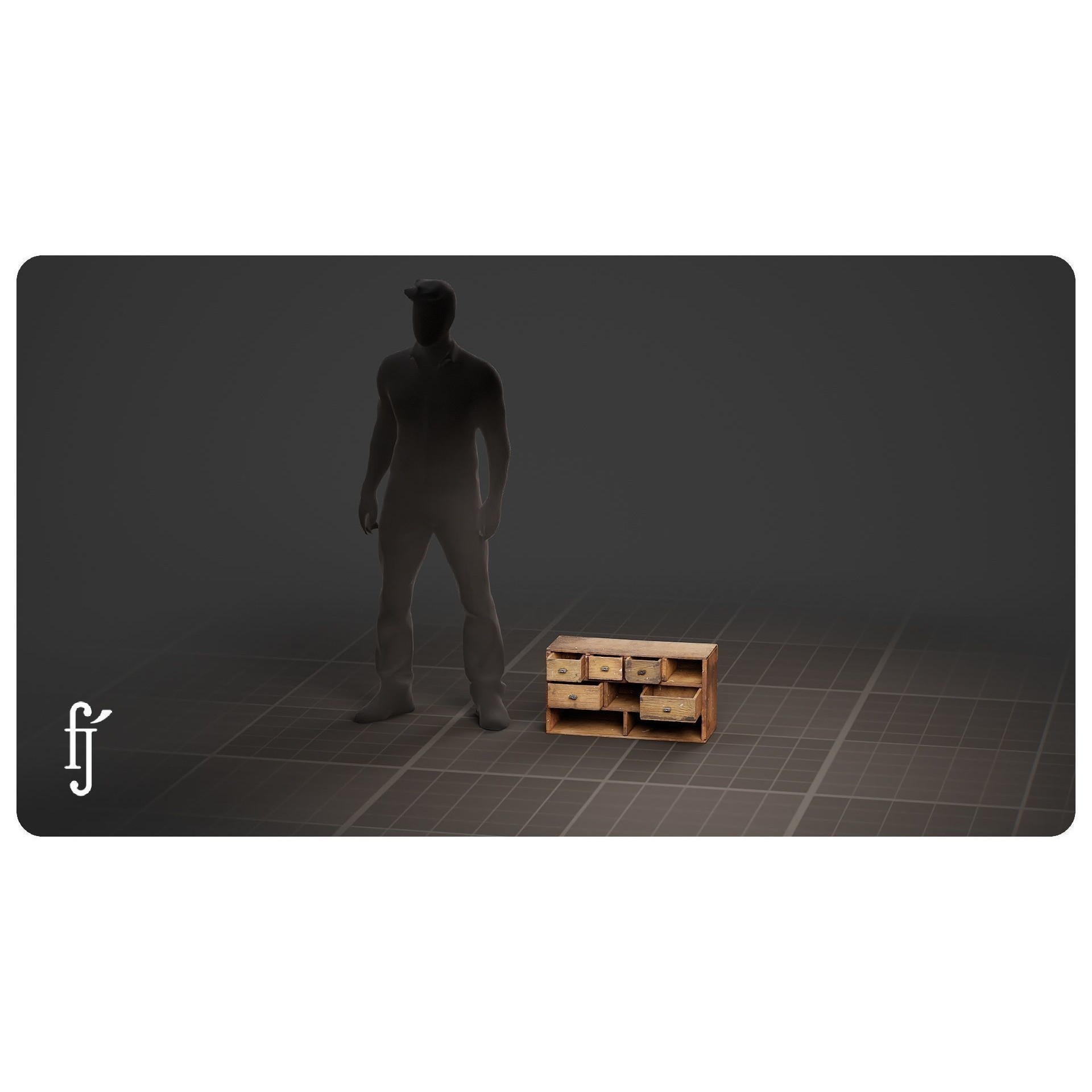 Vintage Wooden Multi-Drawer Storage Cabinet 3D Model – High Poly PBR Asset, FBX - View 8