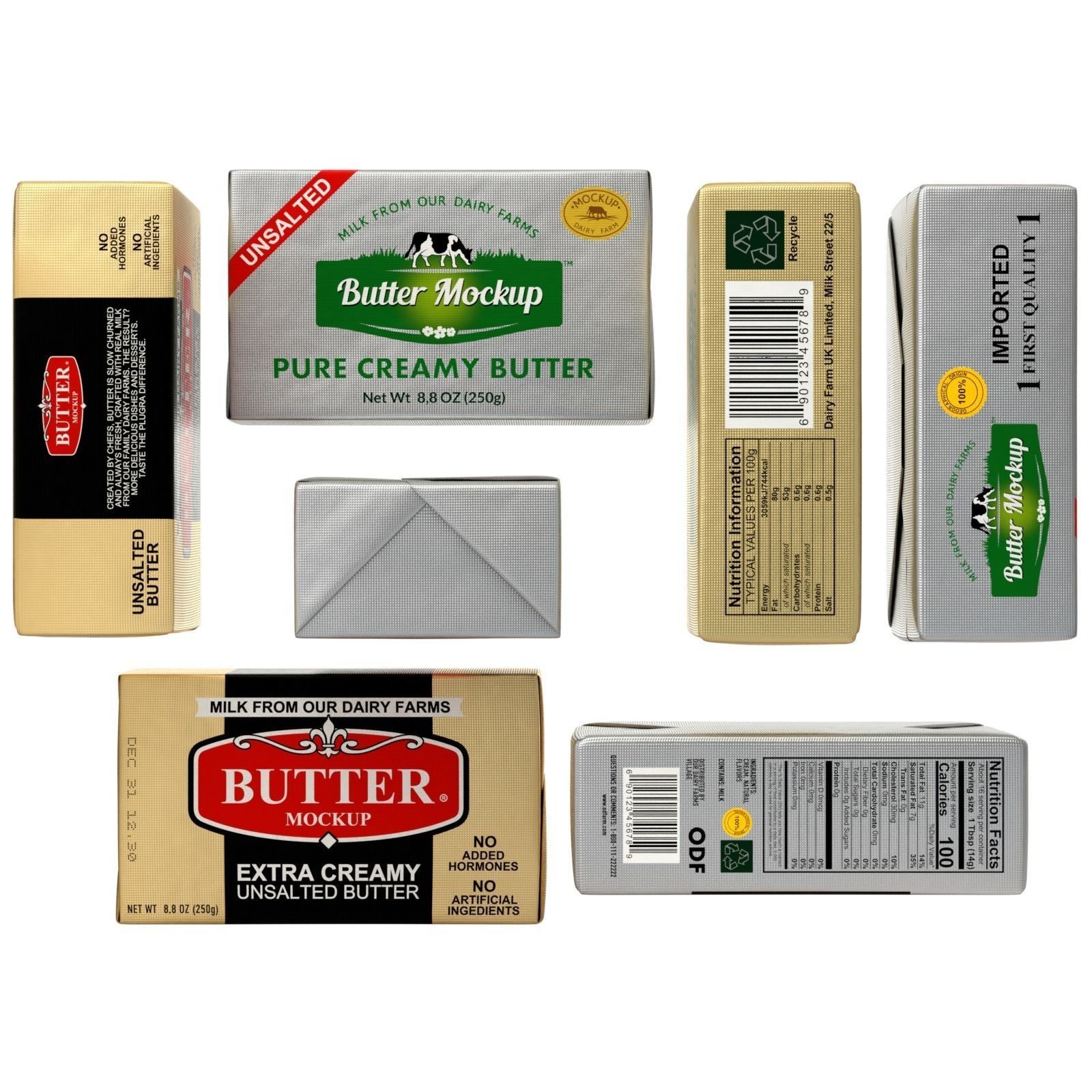 Butter Pack 3D Model – High-Quality Foil Package with Labels - View 10