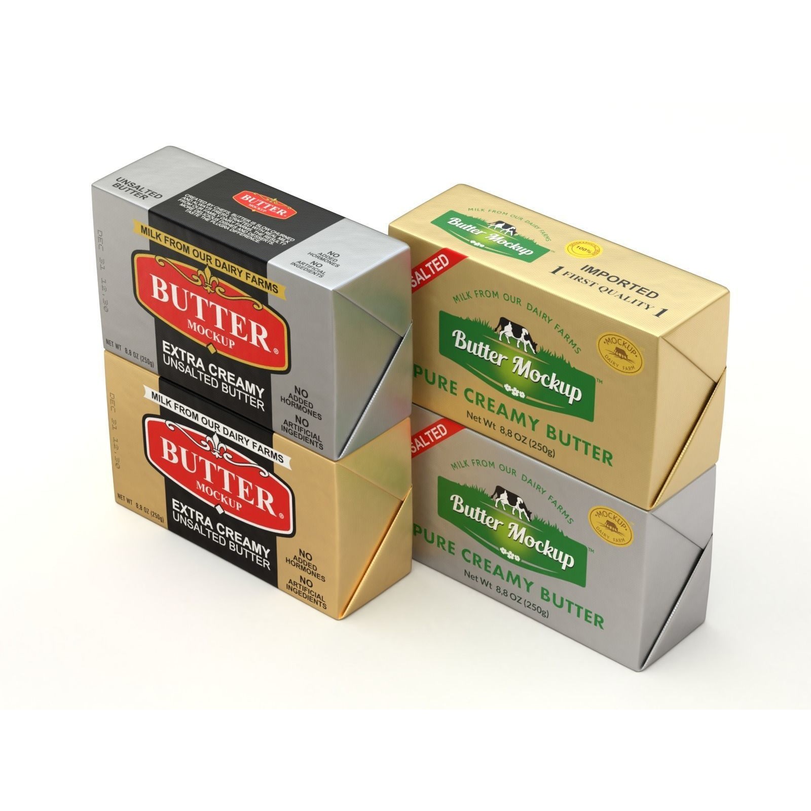 Butter Pack 3D Model – High-Quality Foil Package with Labels - View 11