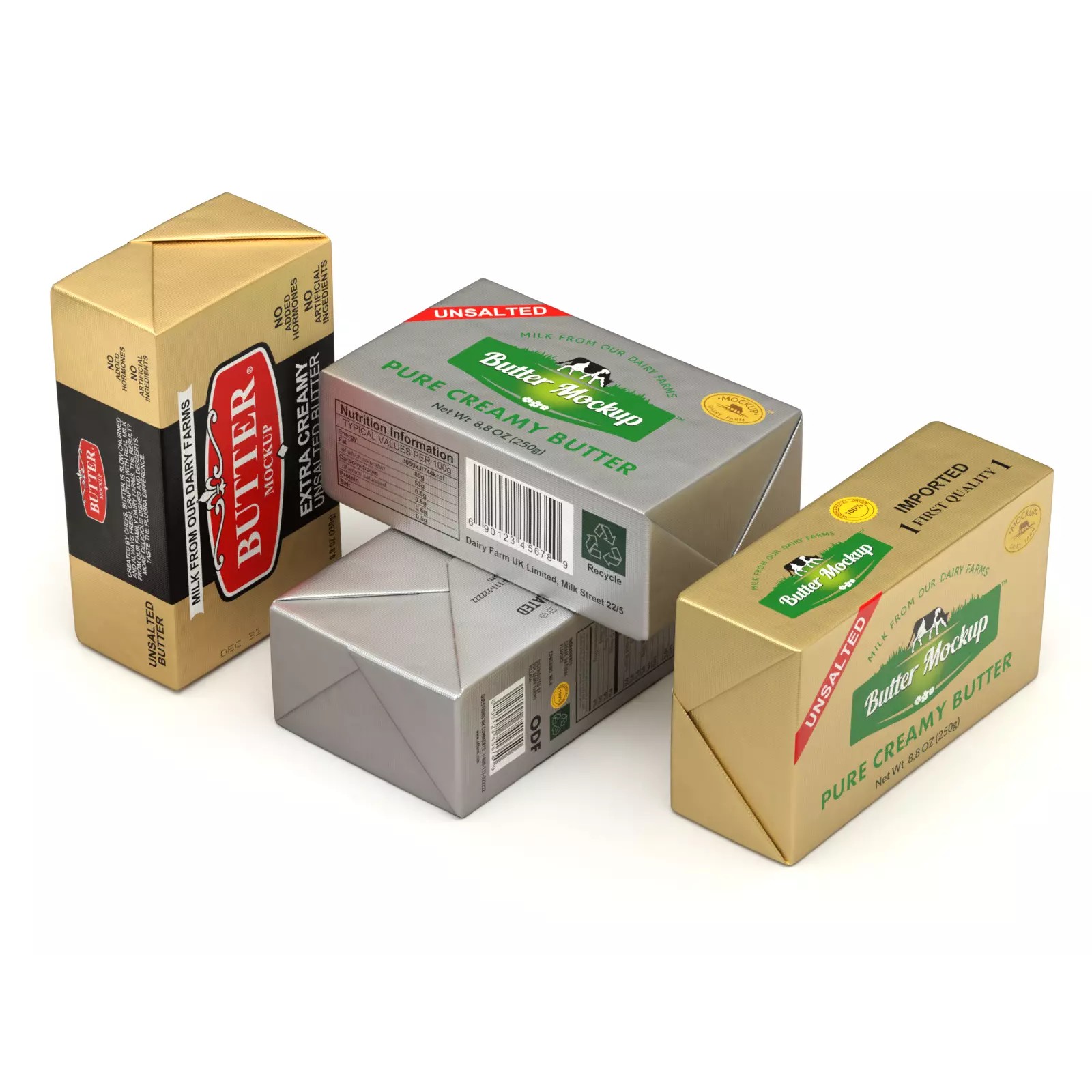 Butter Pack 3D Model – High-Quality Foil Package with Labels - View 2