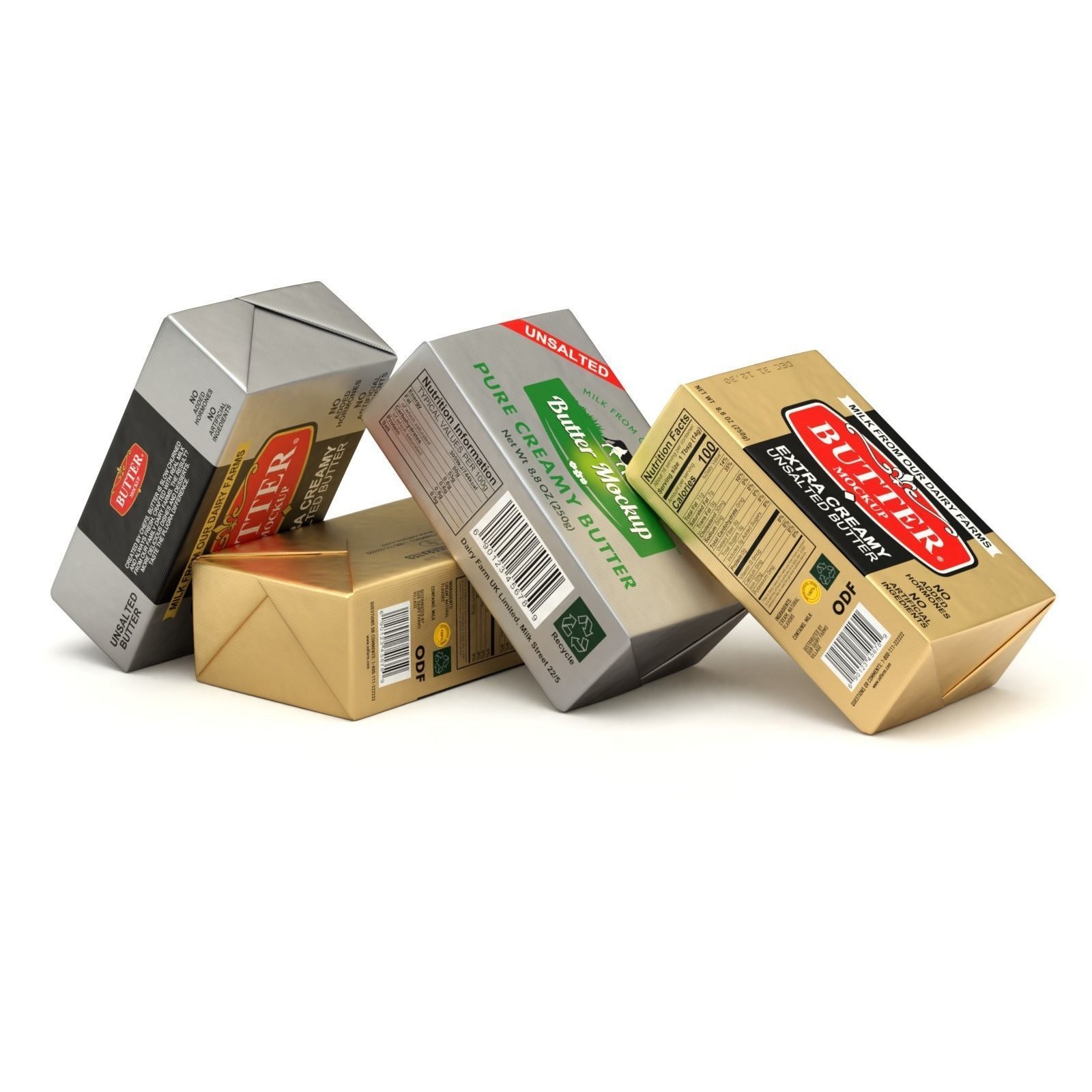 Butter Pack 3D Model – High-Quality Foil Package with Labels - View 3