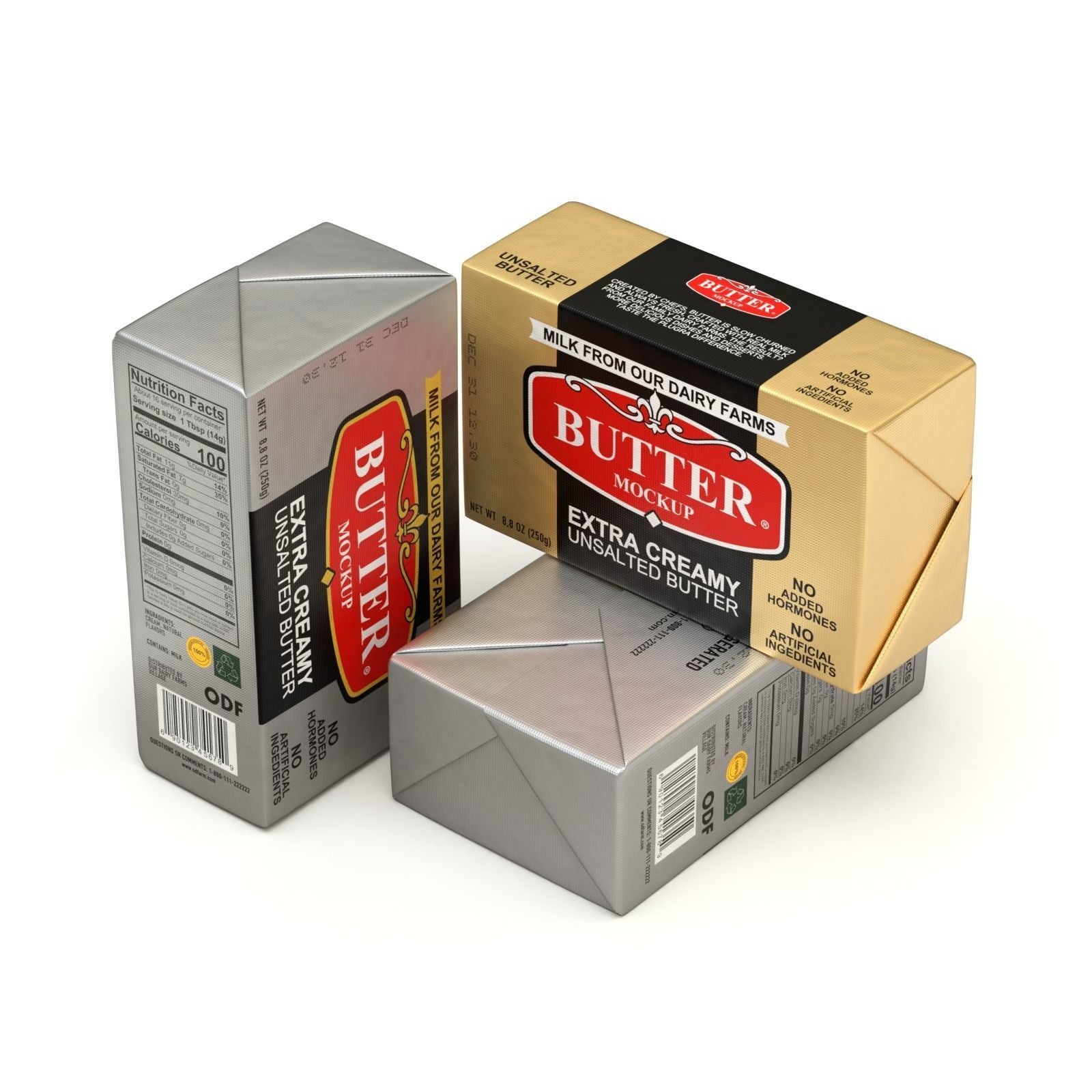 Butter Pack 3D Model – High-Quality Foil Package with Labels - View 5