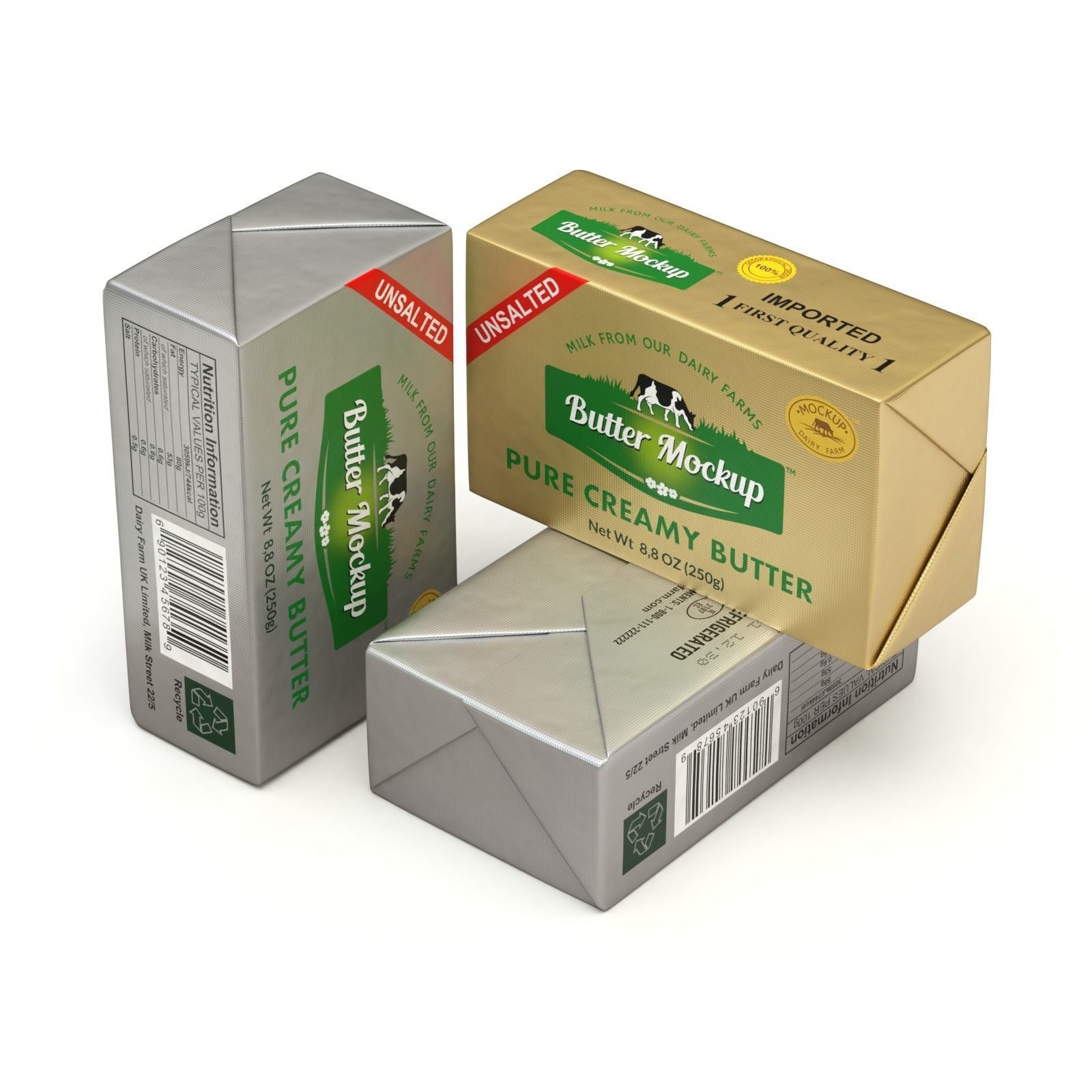 Butter Pack 3D Model – High-Quality Foil Package with Labels - View 6