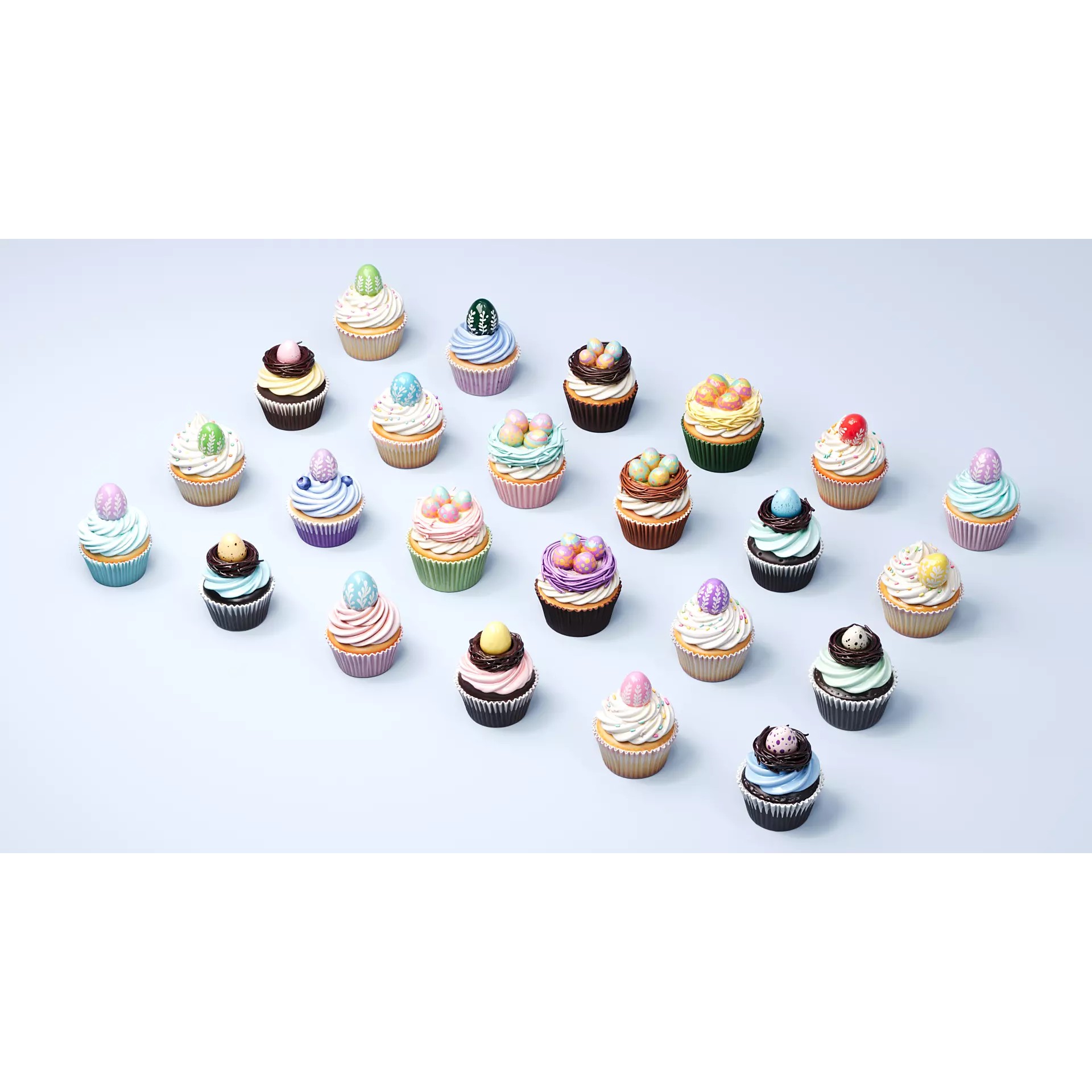 Easter Egg Bird Nest Cupcake 3D Model – Low Poly PBR Asset, FBX, OBJ, Blender - View 3