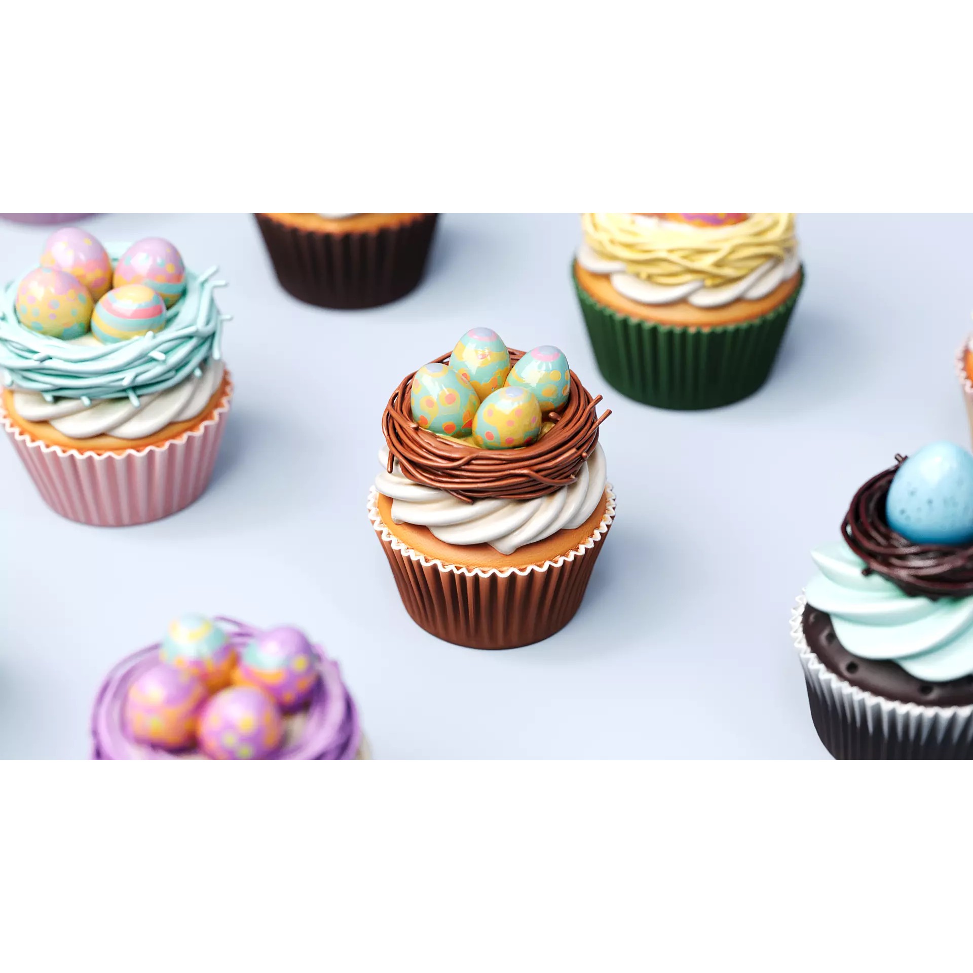 Easter Egg Bird Nest Cupcake 3D Model – Low Poly PBR Asset, FBX, OBJ, Blender - View 4