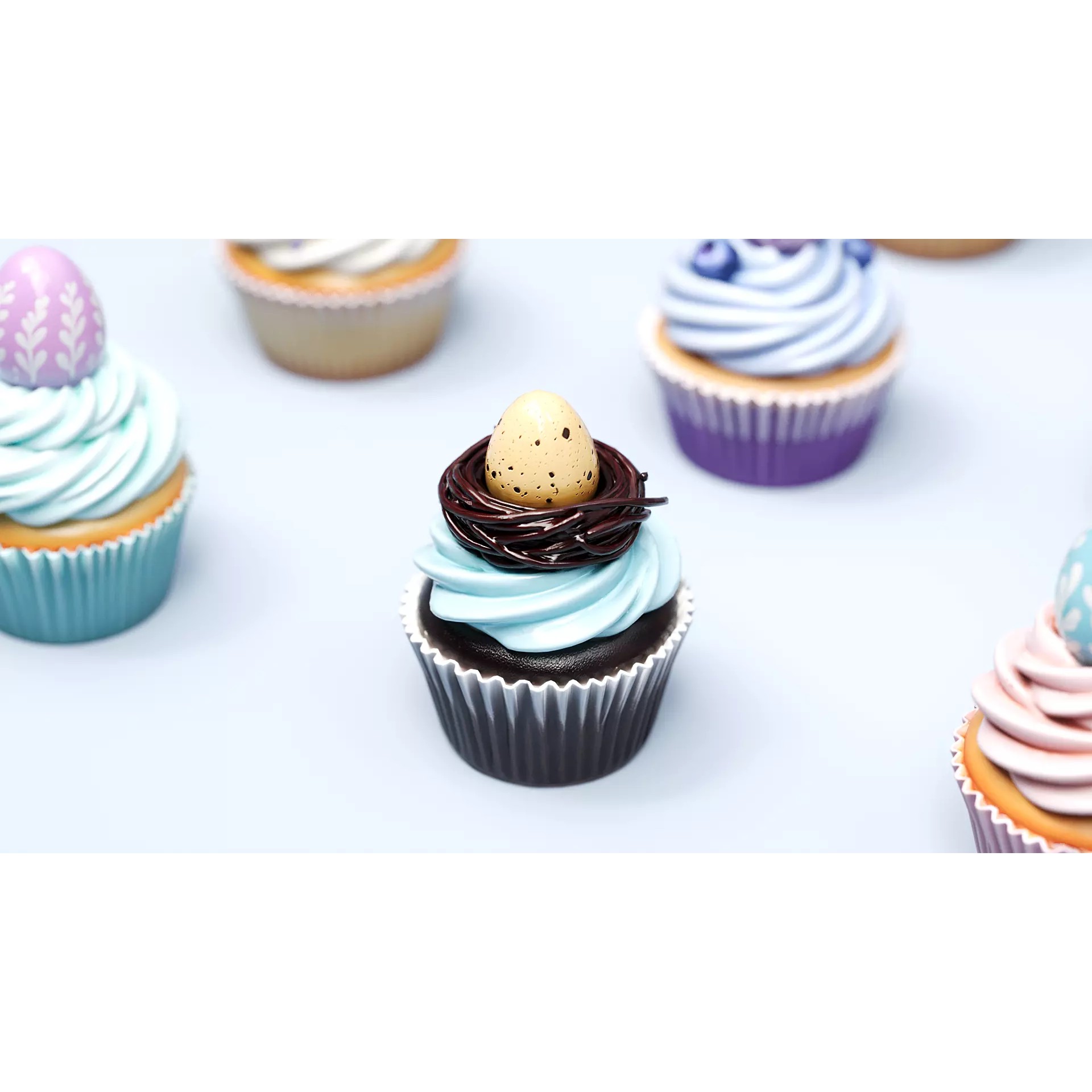 Easter Egg Bird Nest Cupcake 3D Model – Low Poly PBR Asset, FBX, OBJ, Blender - View 5