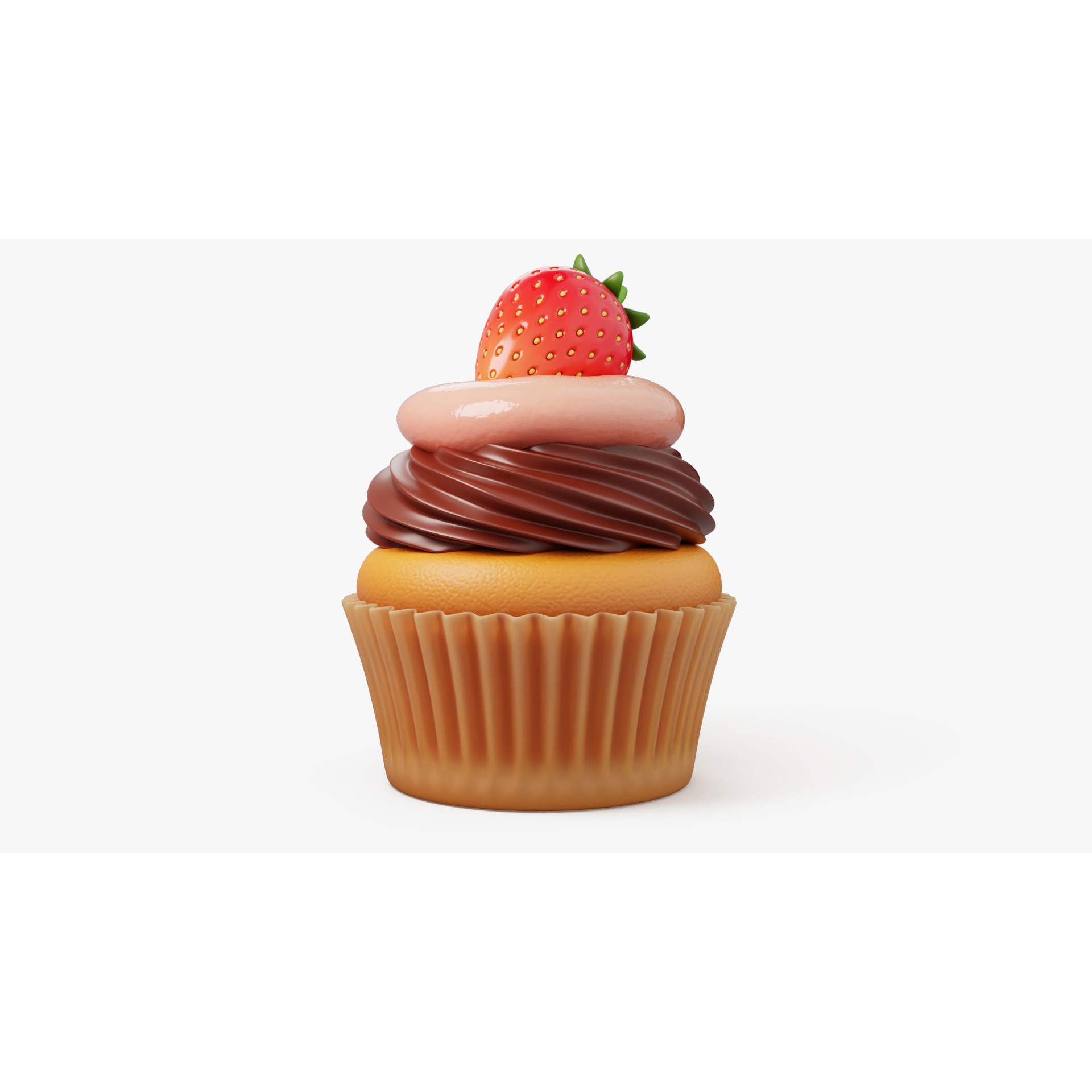 Strawberry Chocolate Cupcake 3D Model – Stylized PBR Asset, FBX - View 4