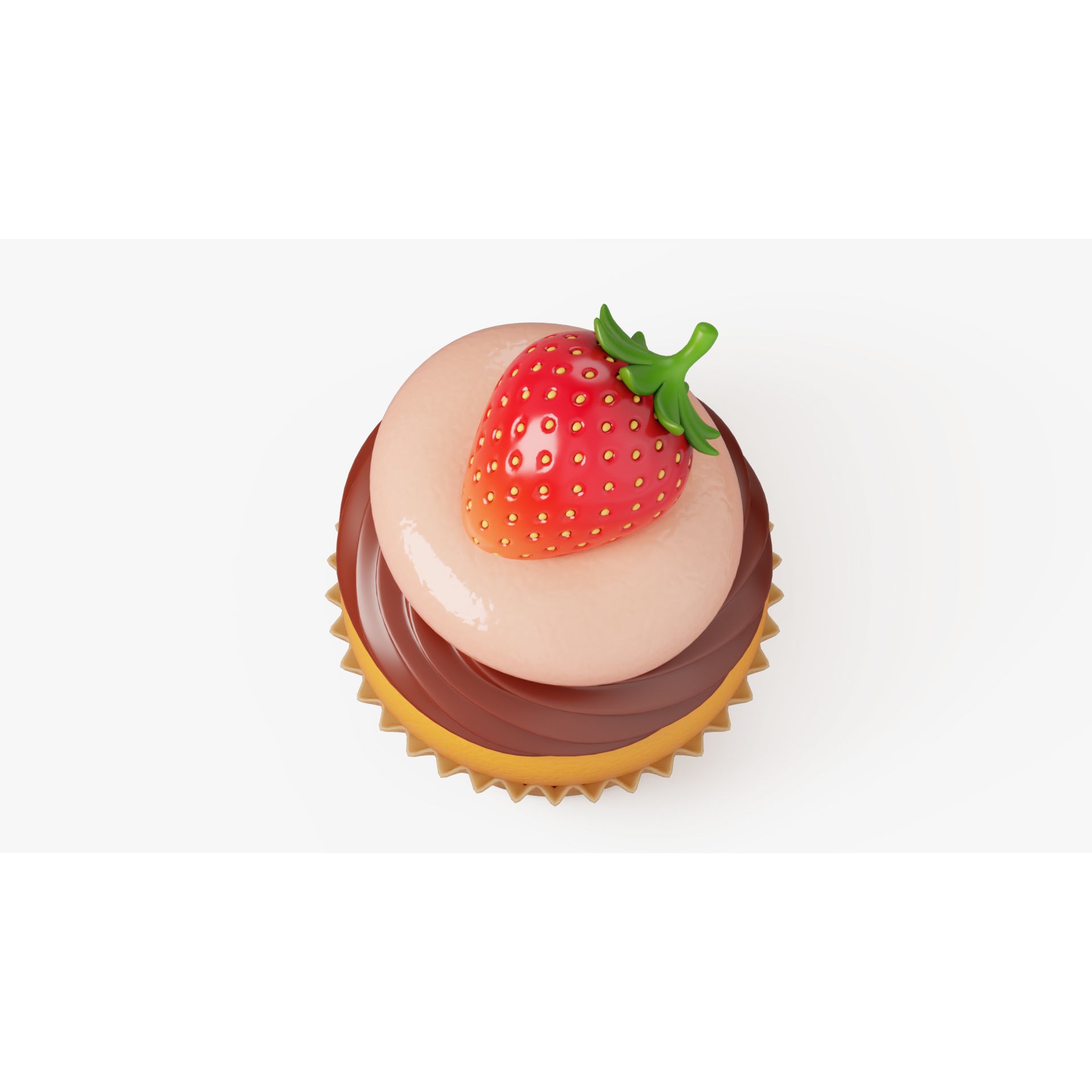 Strawberry Chocolate Cupcake 3D Model – Stylized PBR Asset, FBX - View 5