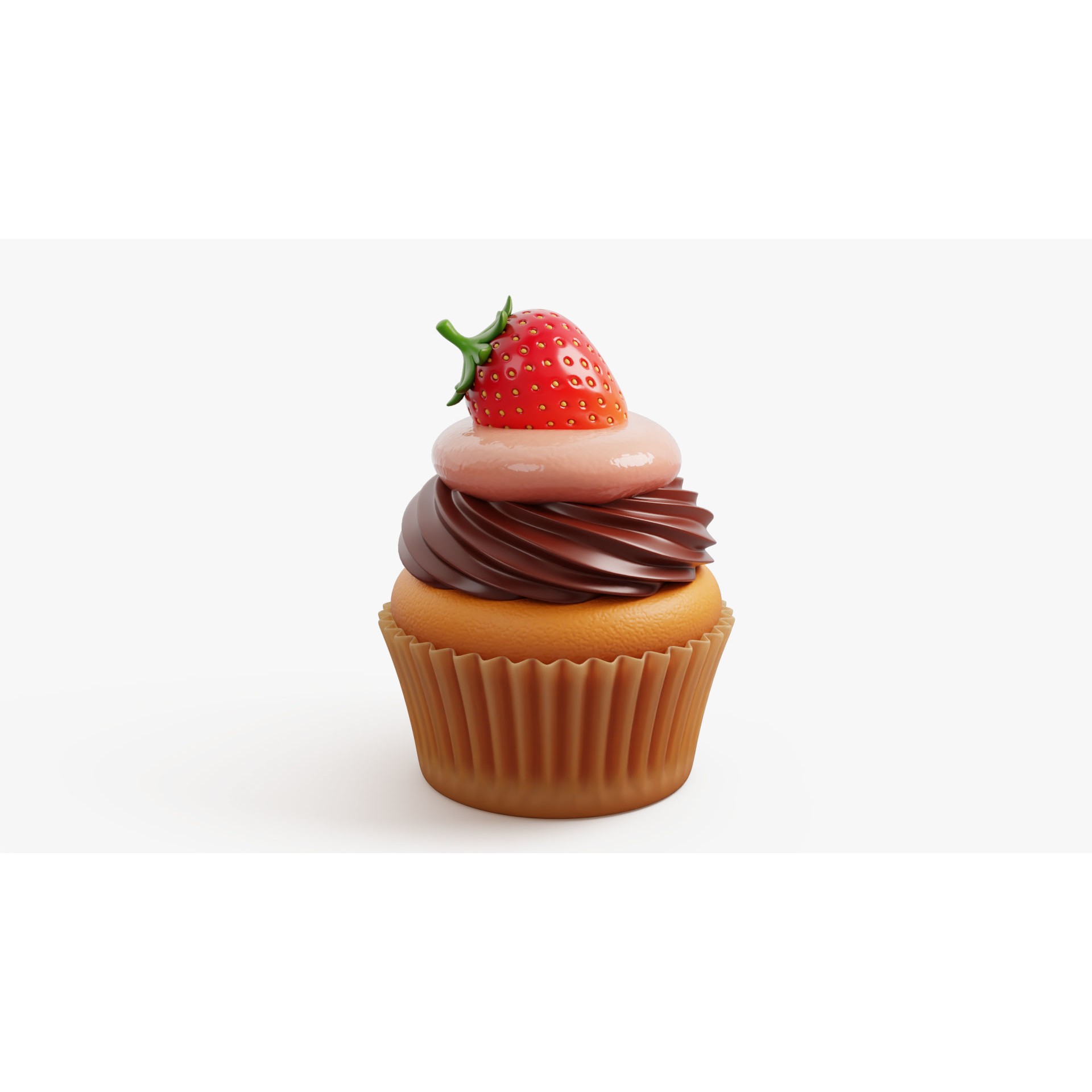 Strawberry Chocolate Cupcake 3D Model – Stylized PBR Asset, FBX - View 7