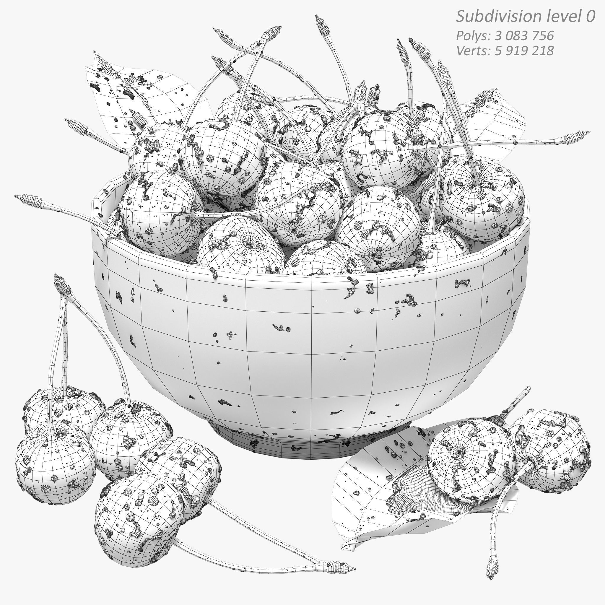 Wet Cherries 3D Model – Realistic High Poly Fruit Asset, FBX, OBJ - View 10