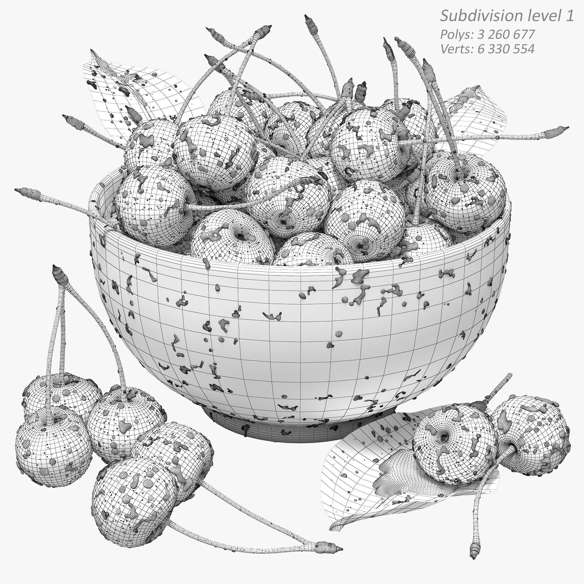 Wet Cherries 3D Model – Realistic High Poly Fruit Asset, FBX, OBJ - View 11