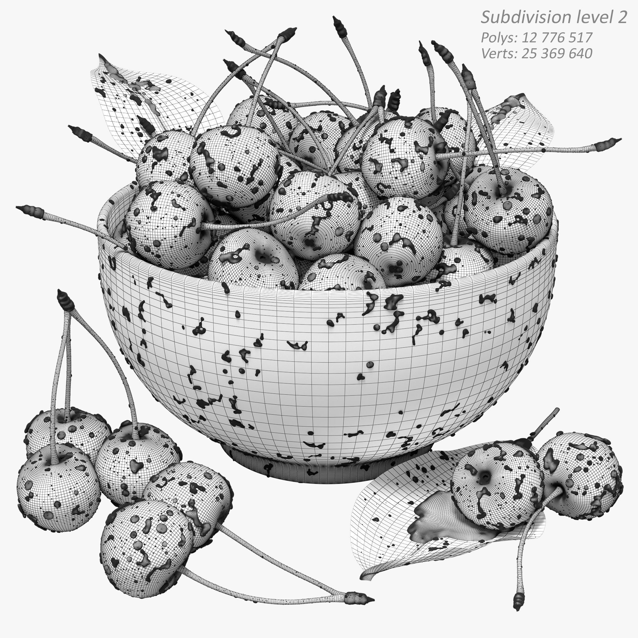 Wet Cherries 3D Model – Realistic High Poly Fruit Asset, FBX, OBJ - View 12