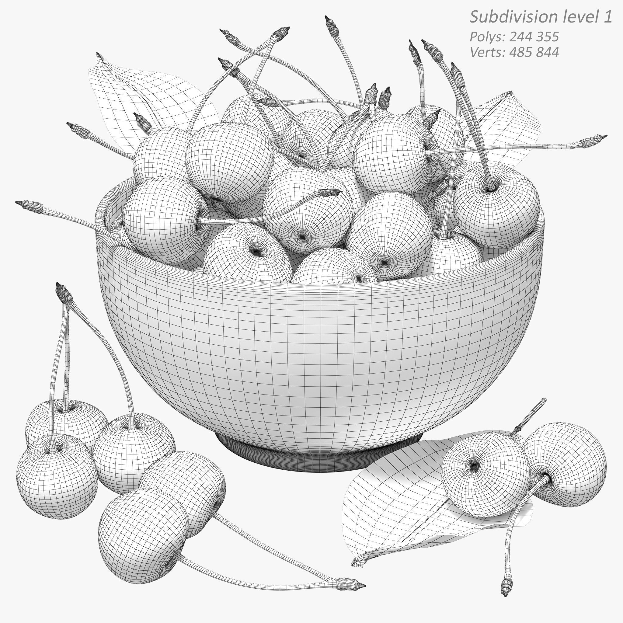 Wet Cherries 3D Model – Realistic High Poly Fruit Asset, FBX, OBJ - View 13