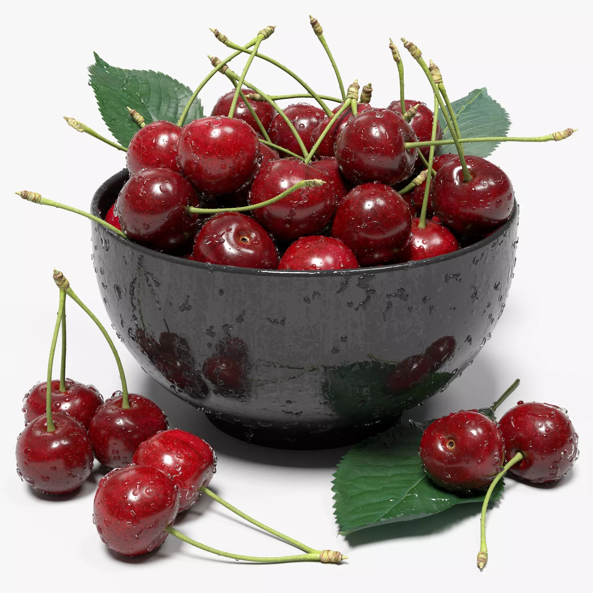Wet Cherries 3D Model – Realistic High Poly Fruit Asset, FBX, OBJ - View 2