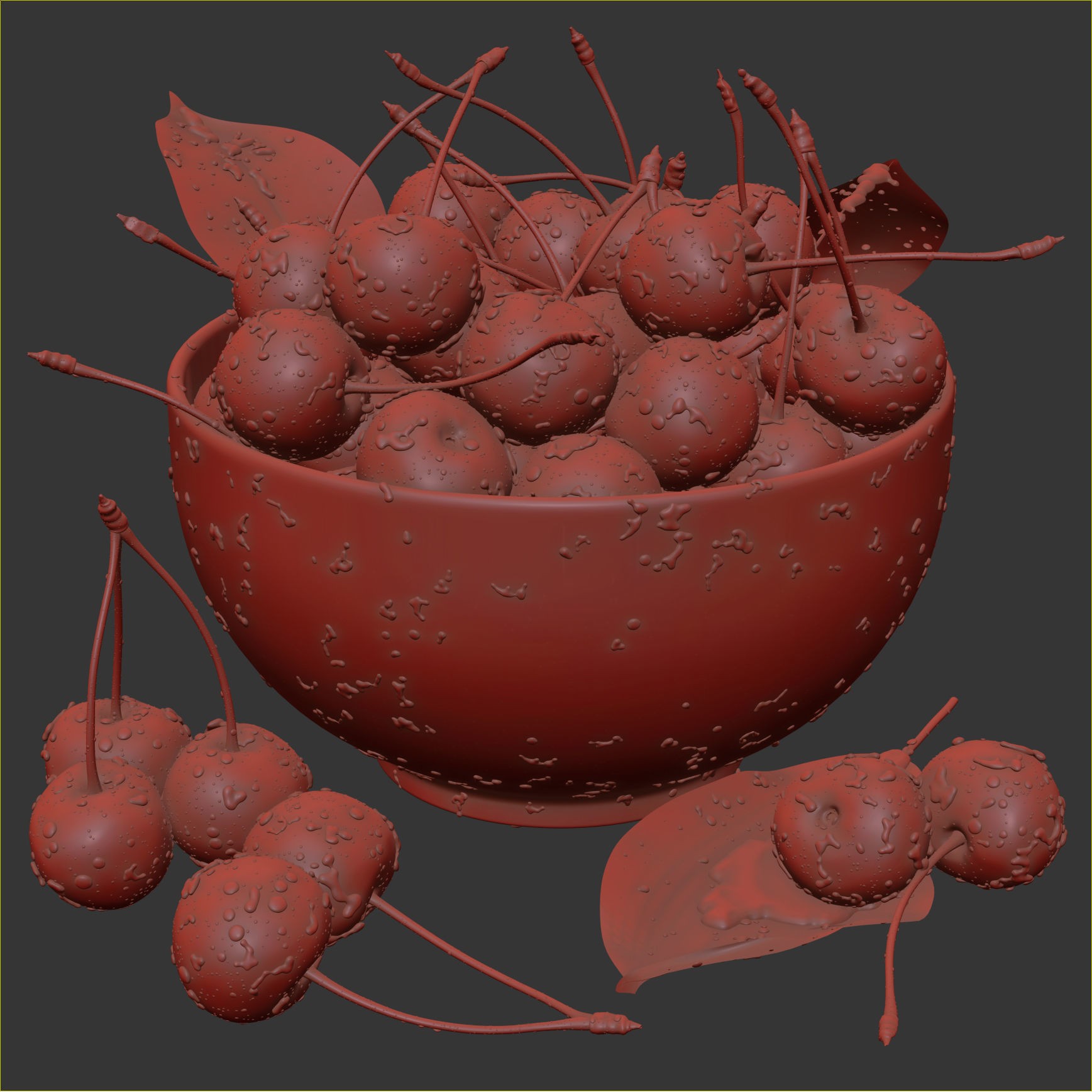 Wet Cherries 3D Model – Realistic High Poly Fruit Asset, FBX, OBJ - View 23