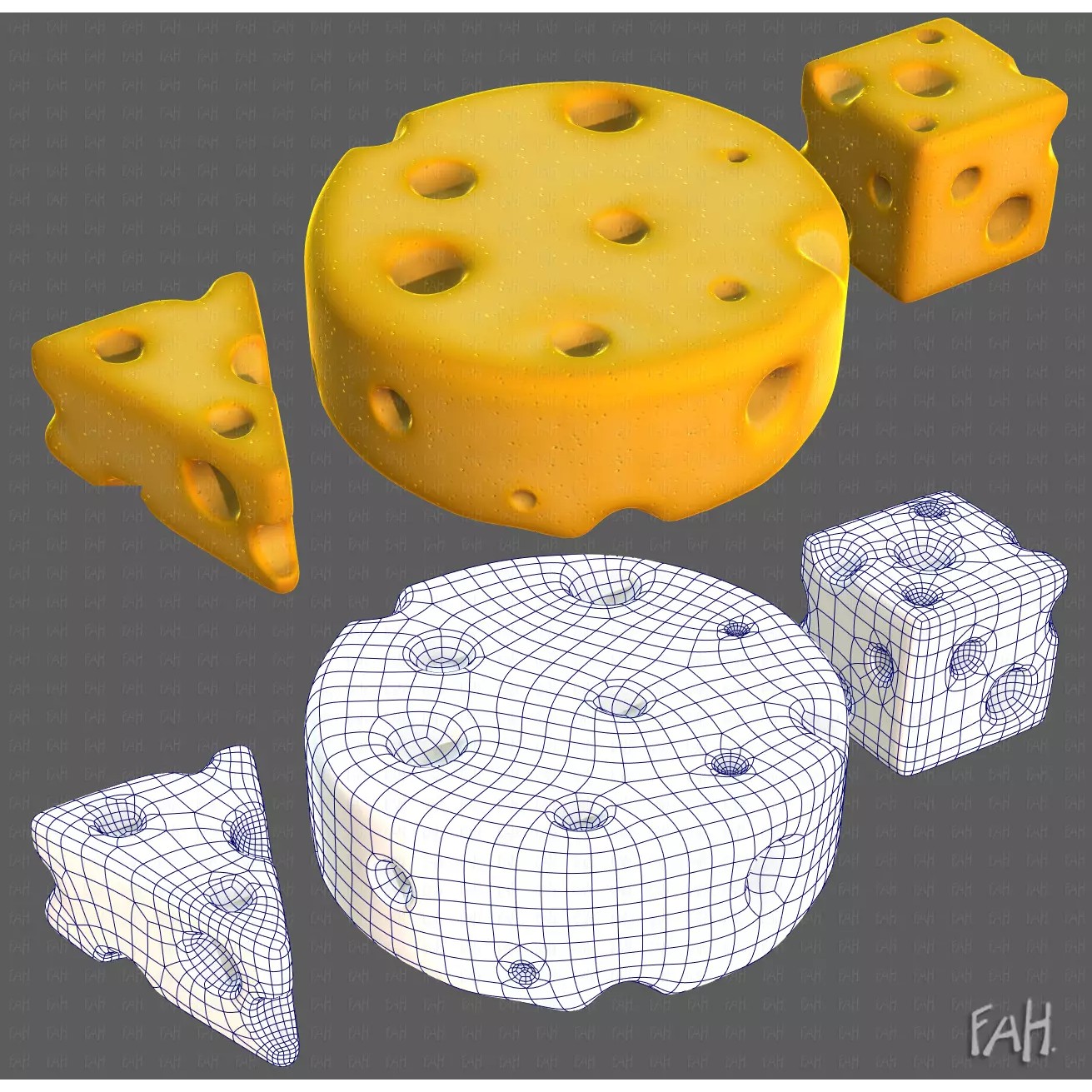 Cheese V01 3D Model – Low Poly Cartoon Food Asset, FBX, OBJ - View 2