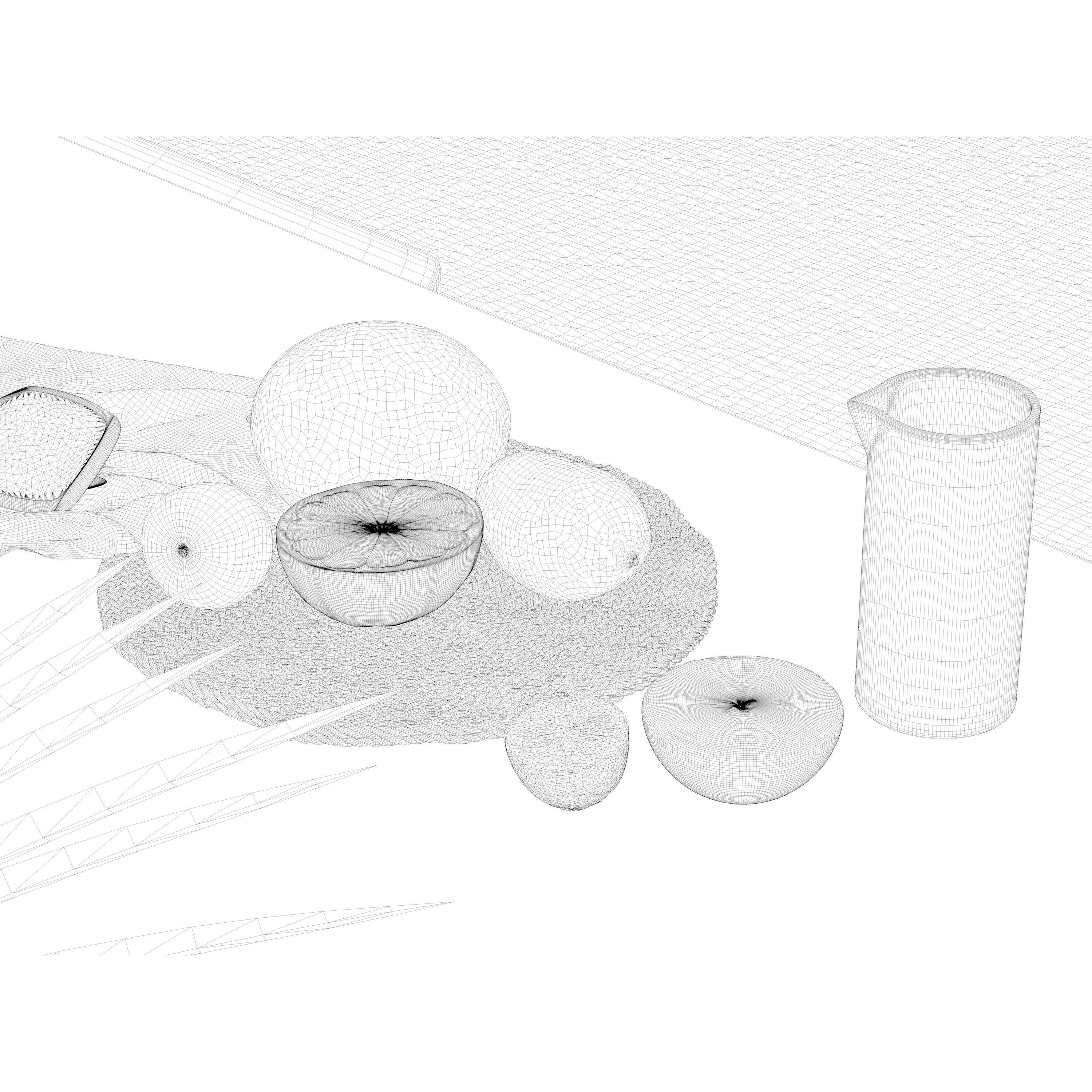 Fruits 3D Model – Detailed Composition with Rug and Glasses, PBR