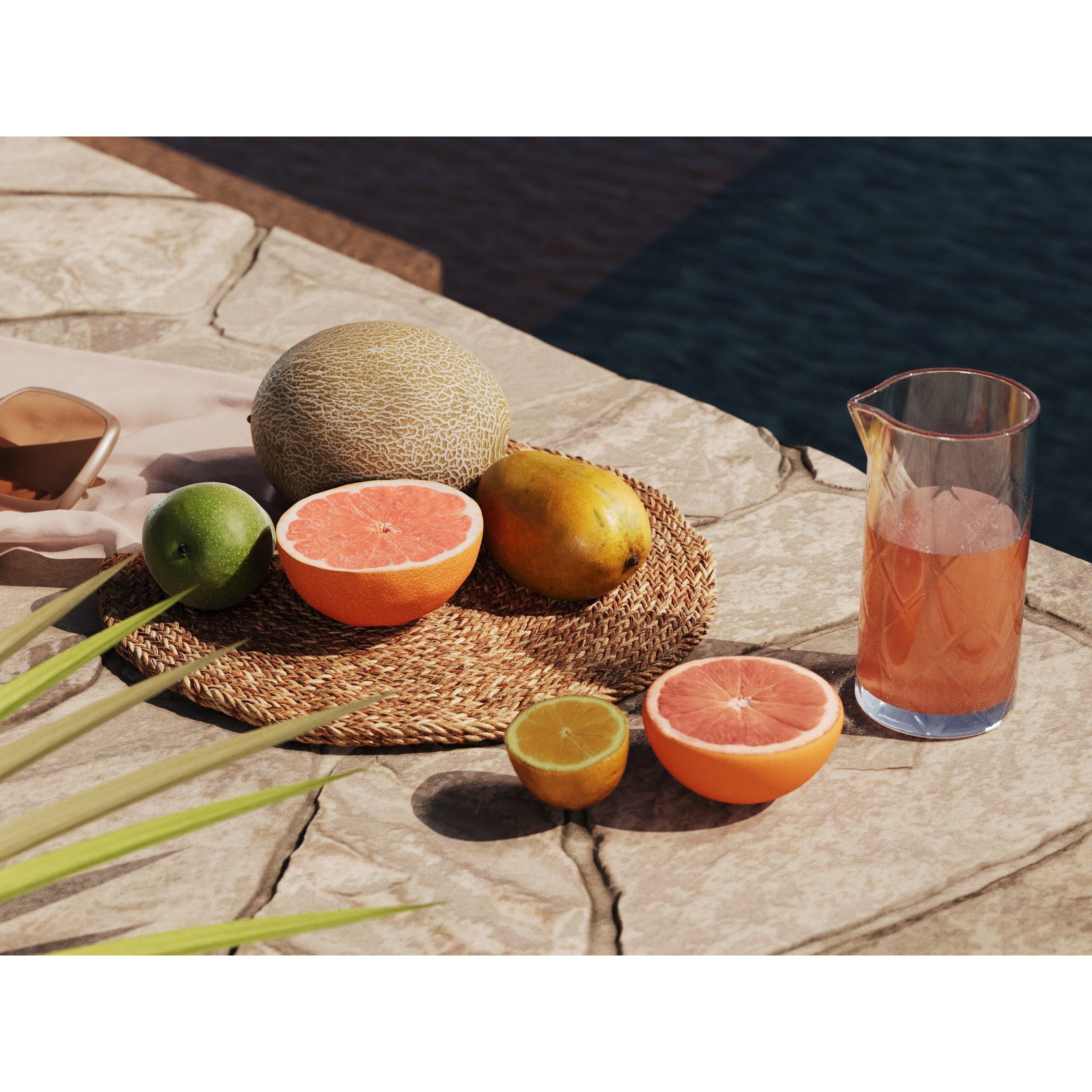 Fruits 3D Model – Detailed Composition with Rug and Glasses, PBR - View 4