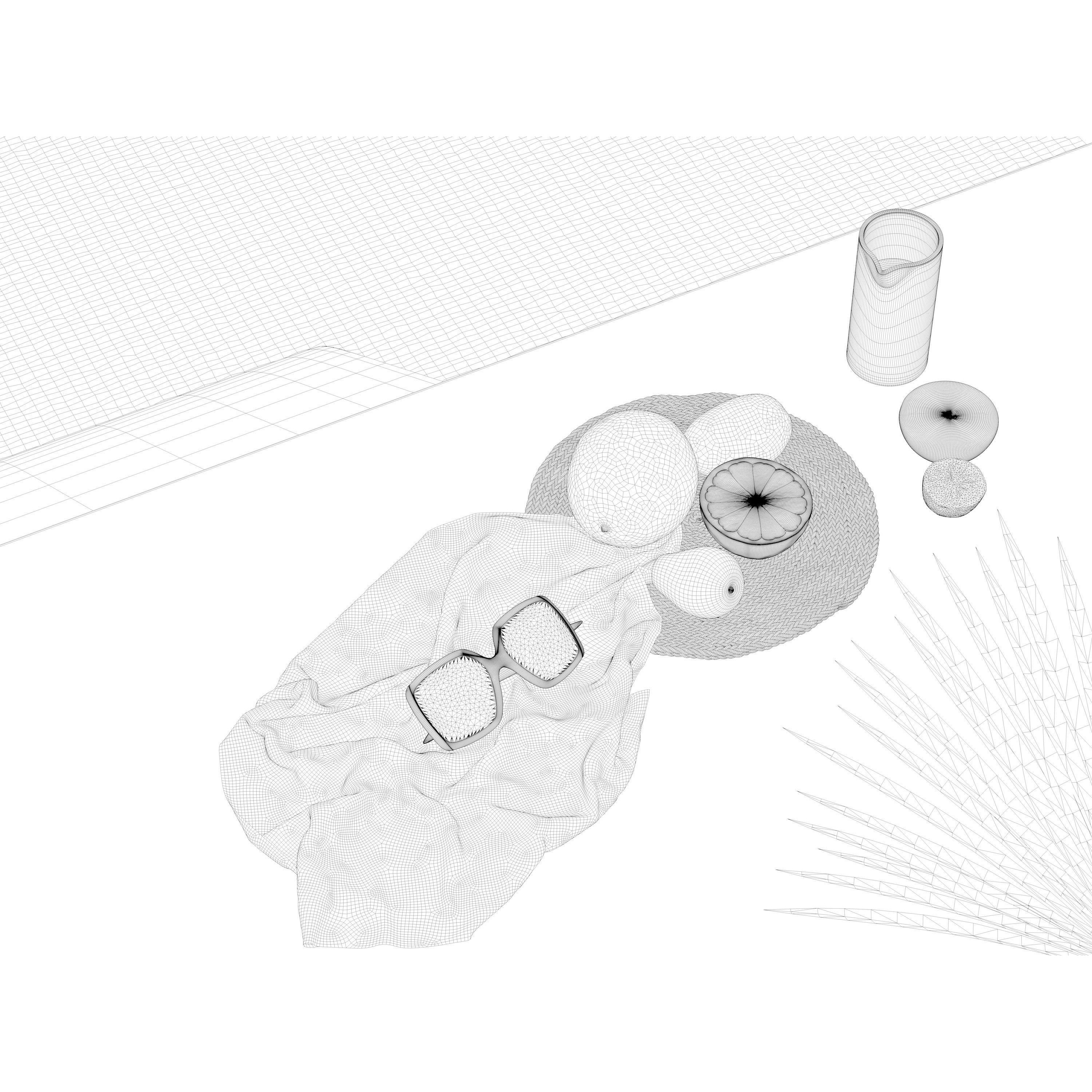 Fruits 3D Model – Detailed Composition with Rug and Glasses, PBR - View 5