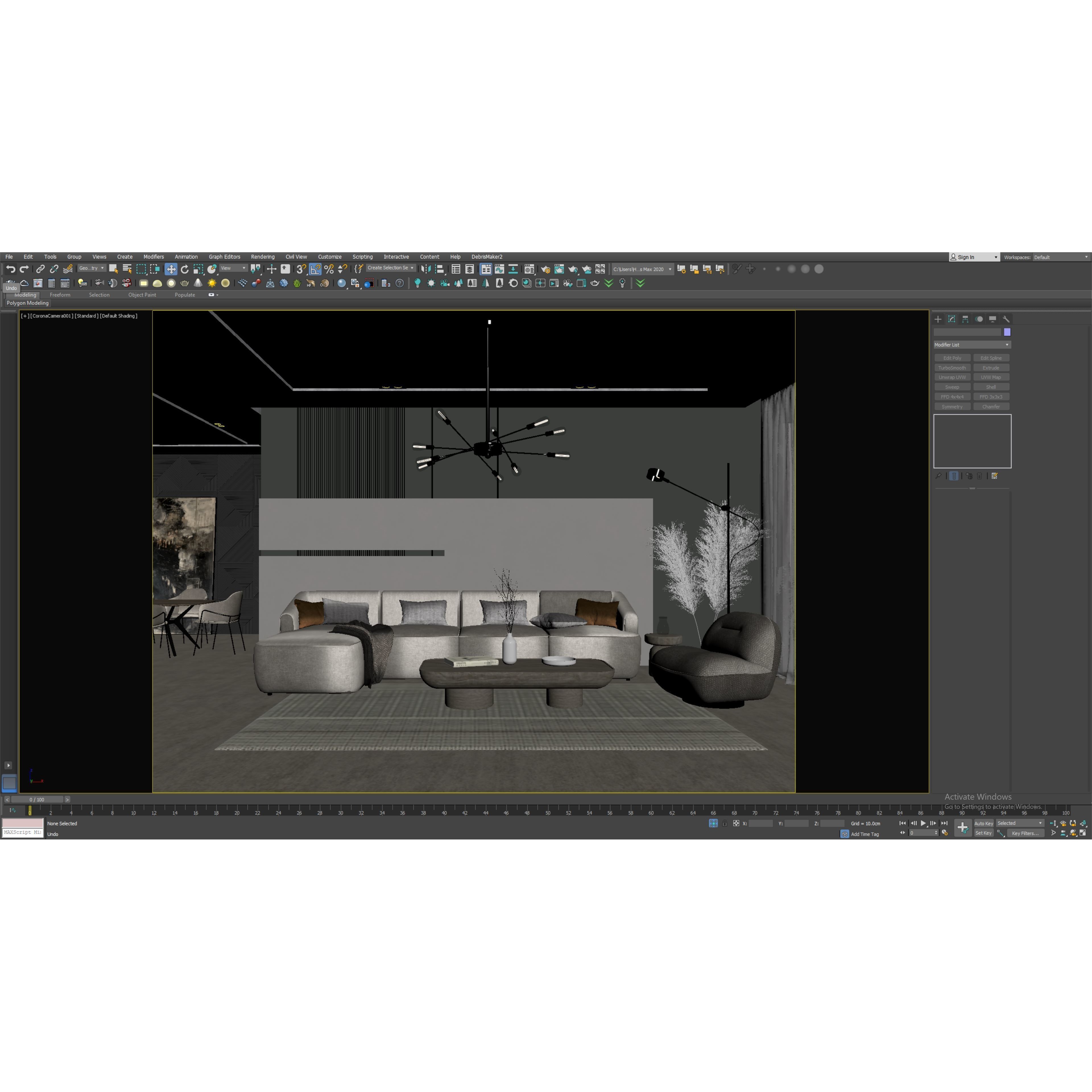 Living Room Interior Scene - Ready to Render 3D Model