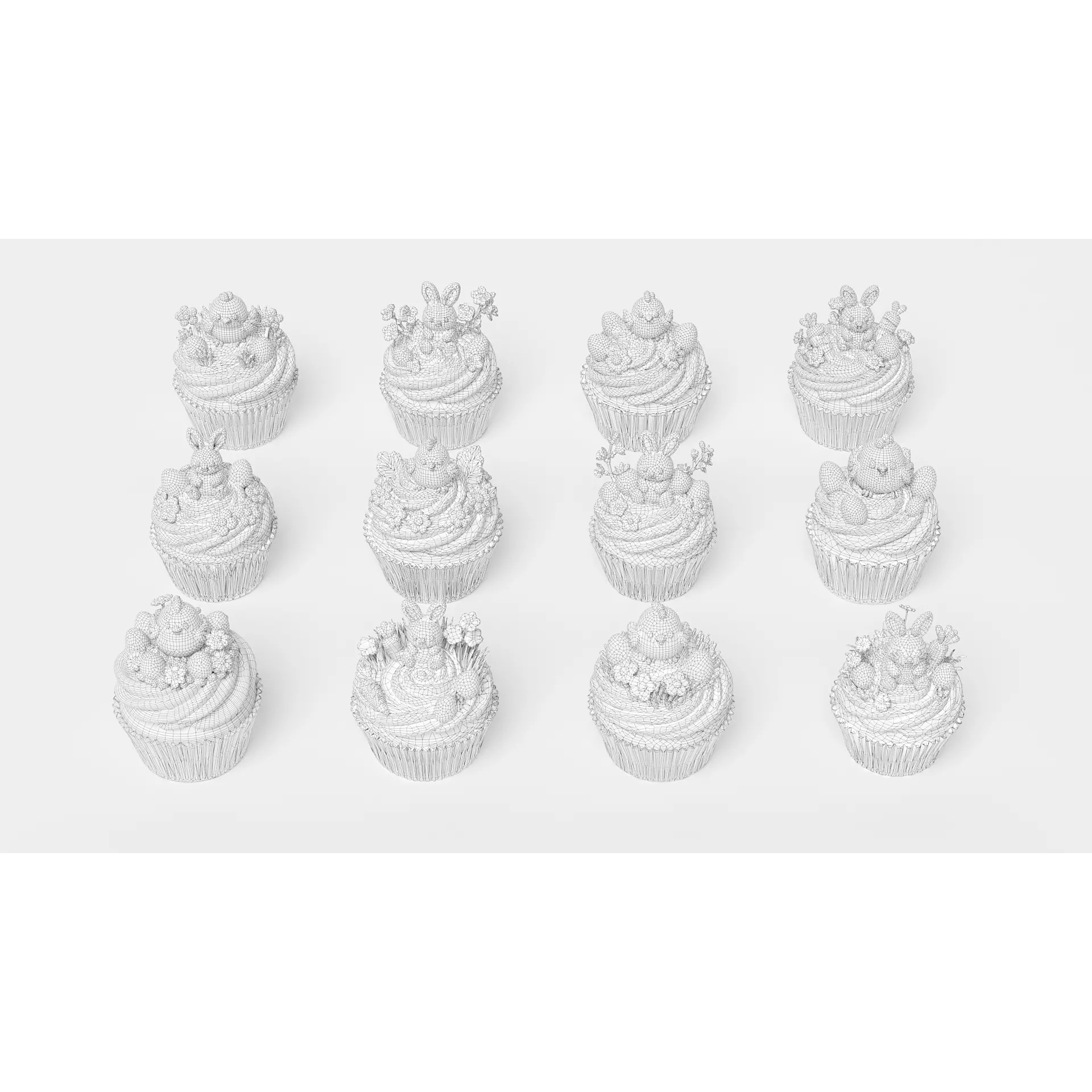 Easter Rabbit Chick Egg Cupcake 3D Model – PBR Textured, FBX, Game-Ready