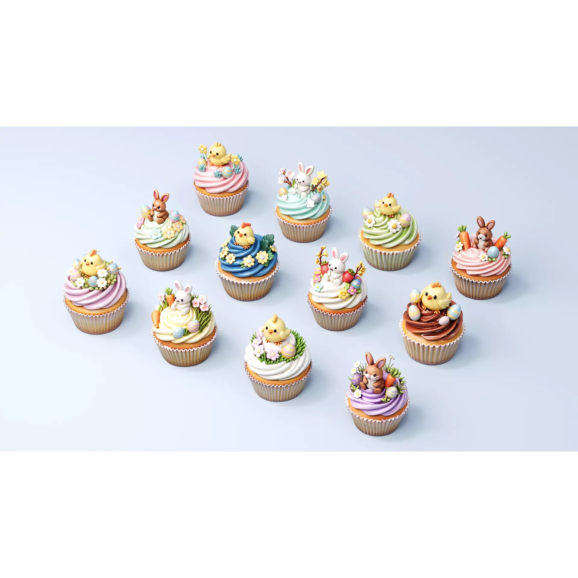 Easter Rabbit Chick Egg Cupcake 3D Model – PBR Textured, FBX, Game-Ready - View 3