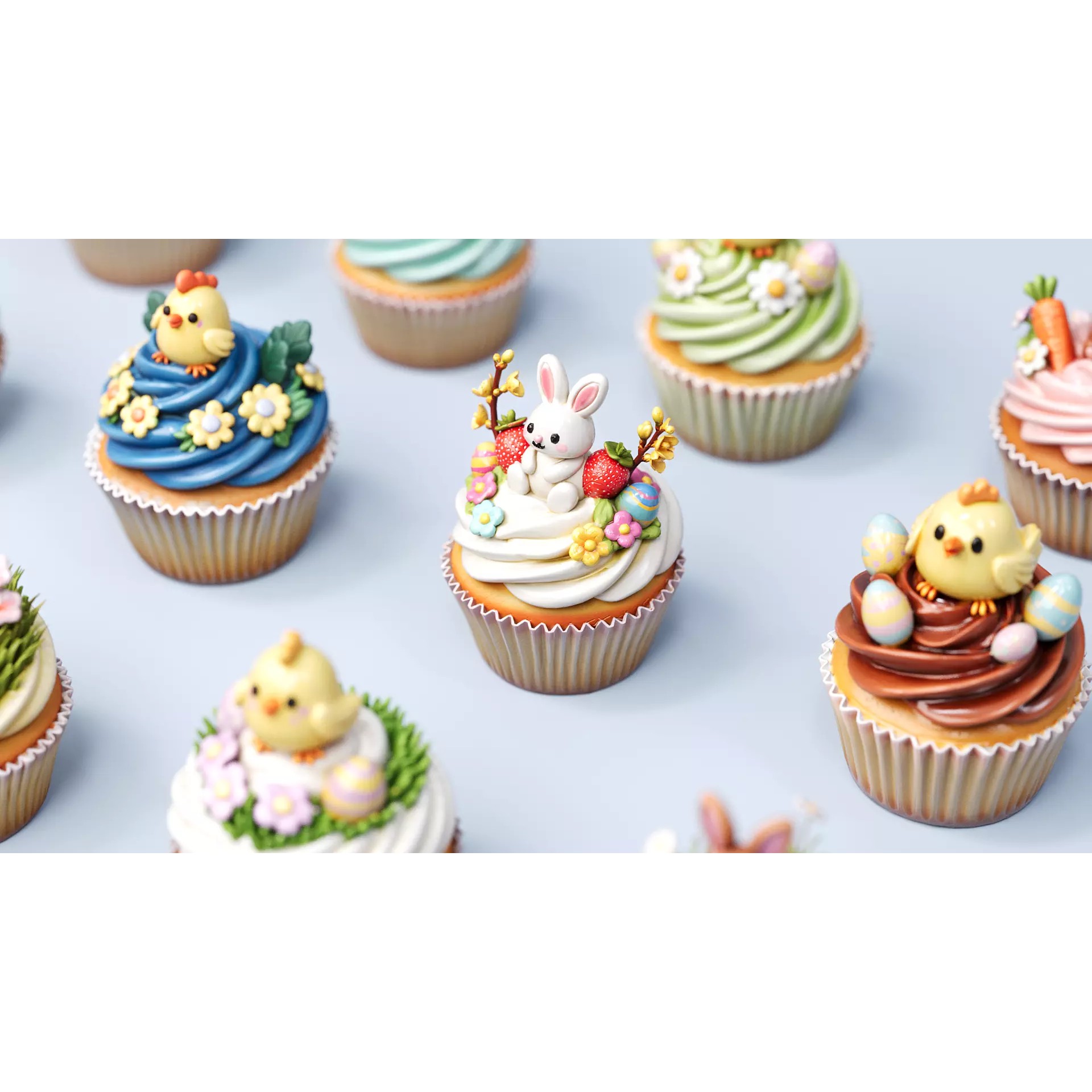 Easter Rabbit Chick Egg Cupcake 3D Model – PBR Textured, FBX, Game-Ready - View 4