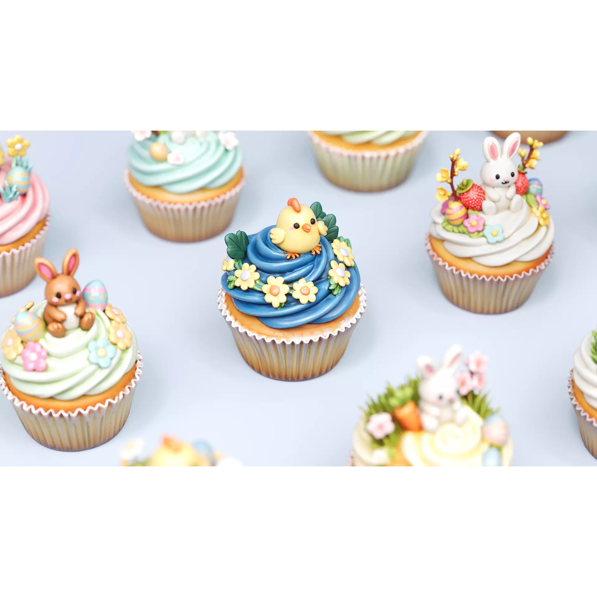Easter Rabbit Chick Egg Cupcake 3D Model – PBR Textured, FBX, Game-Ready - View 5