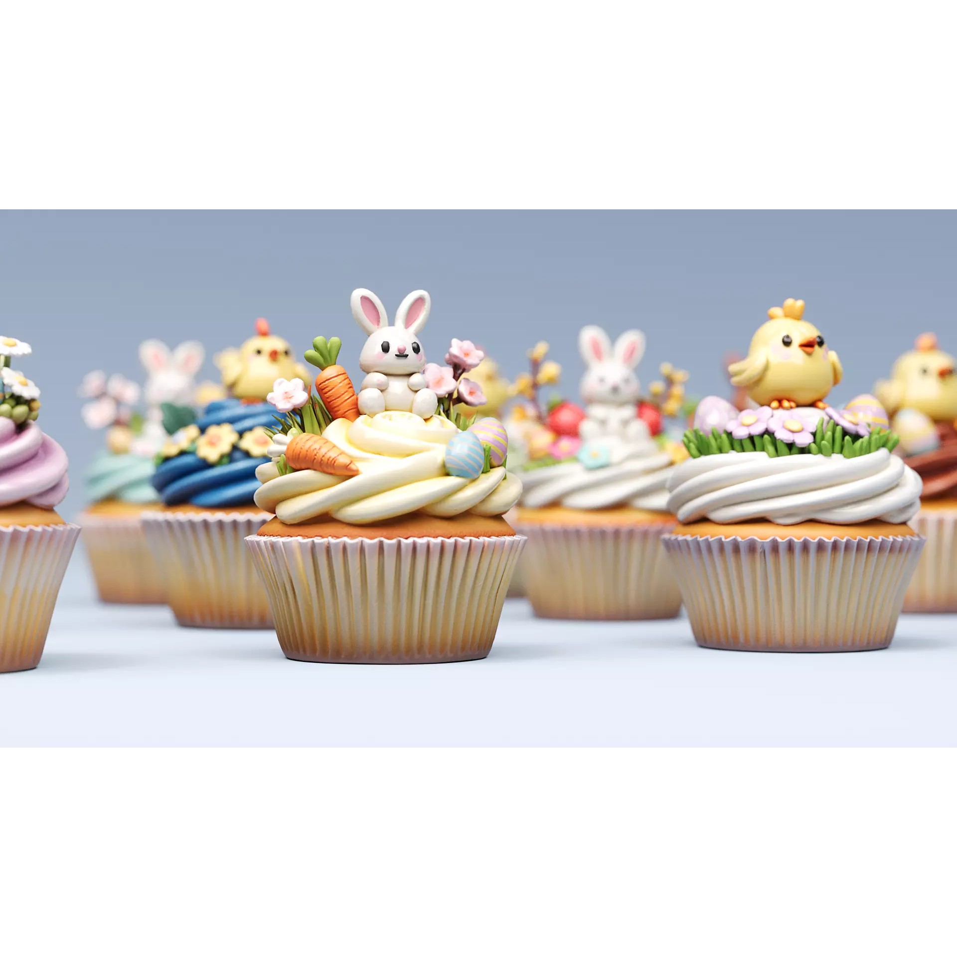 Easter Rabbit Chick Egg Cupcake 3D Model – PBR Textured, FBX, Game-Ready - View 6