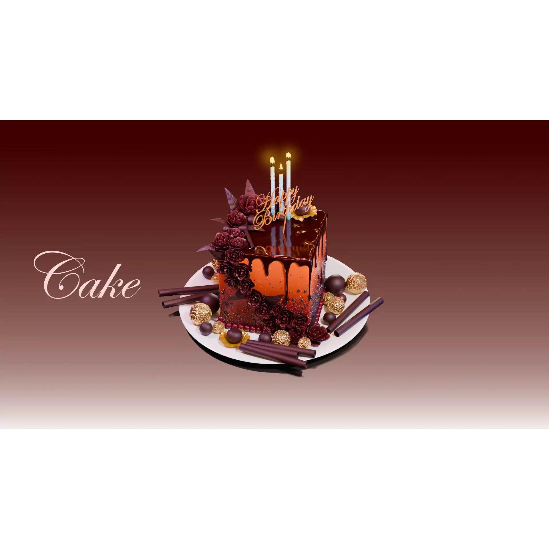 Chocolate Cake Slice 3D Model – Low Poly Game Asset, FBX, OBJ - View 2